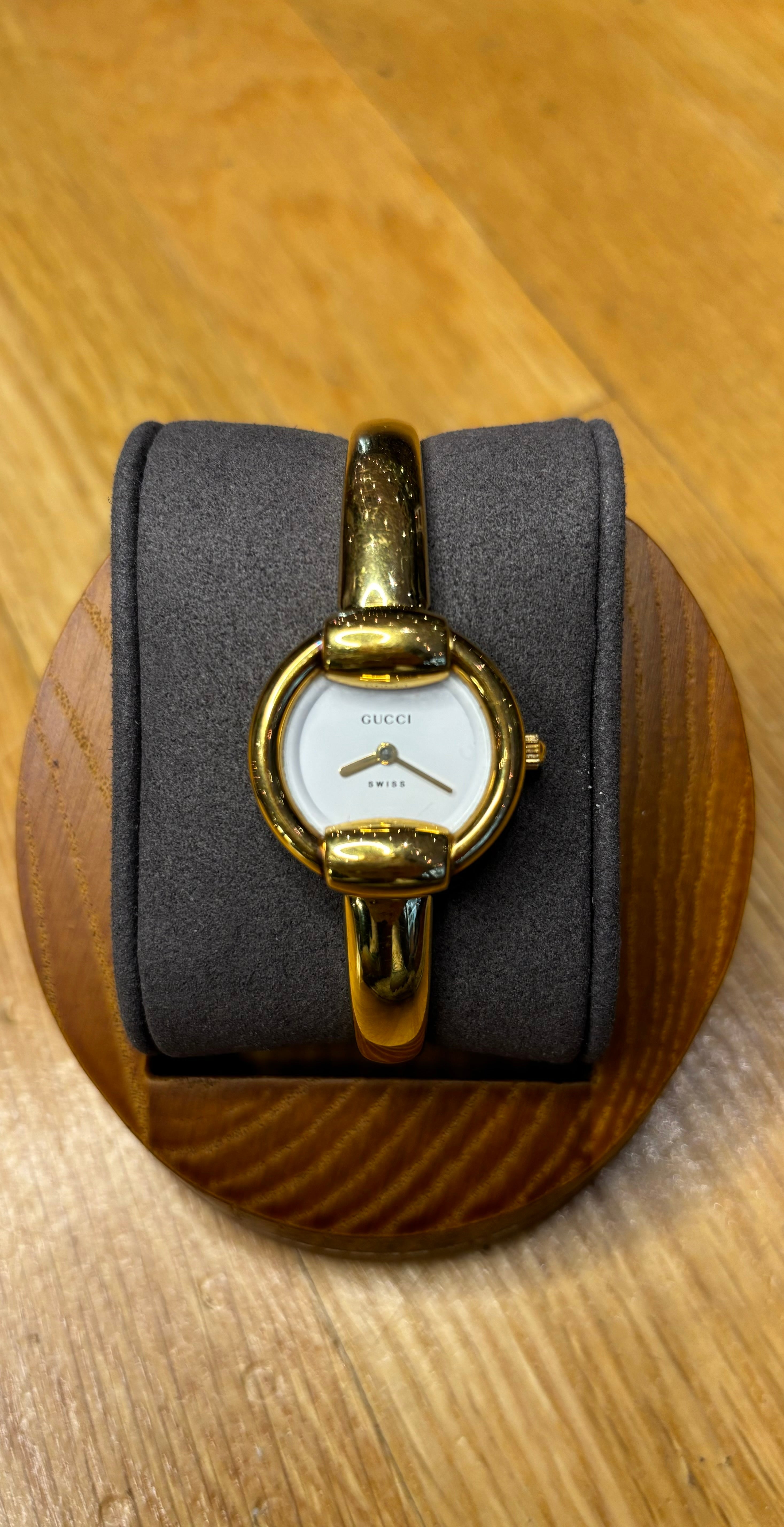 Gucci Gold Plated White Dial Bangle Bracelet