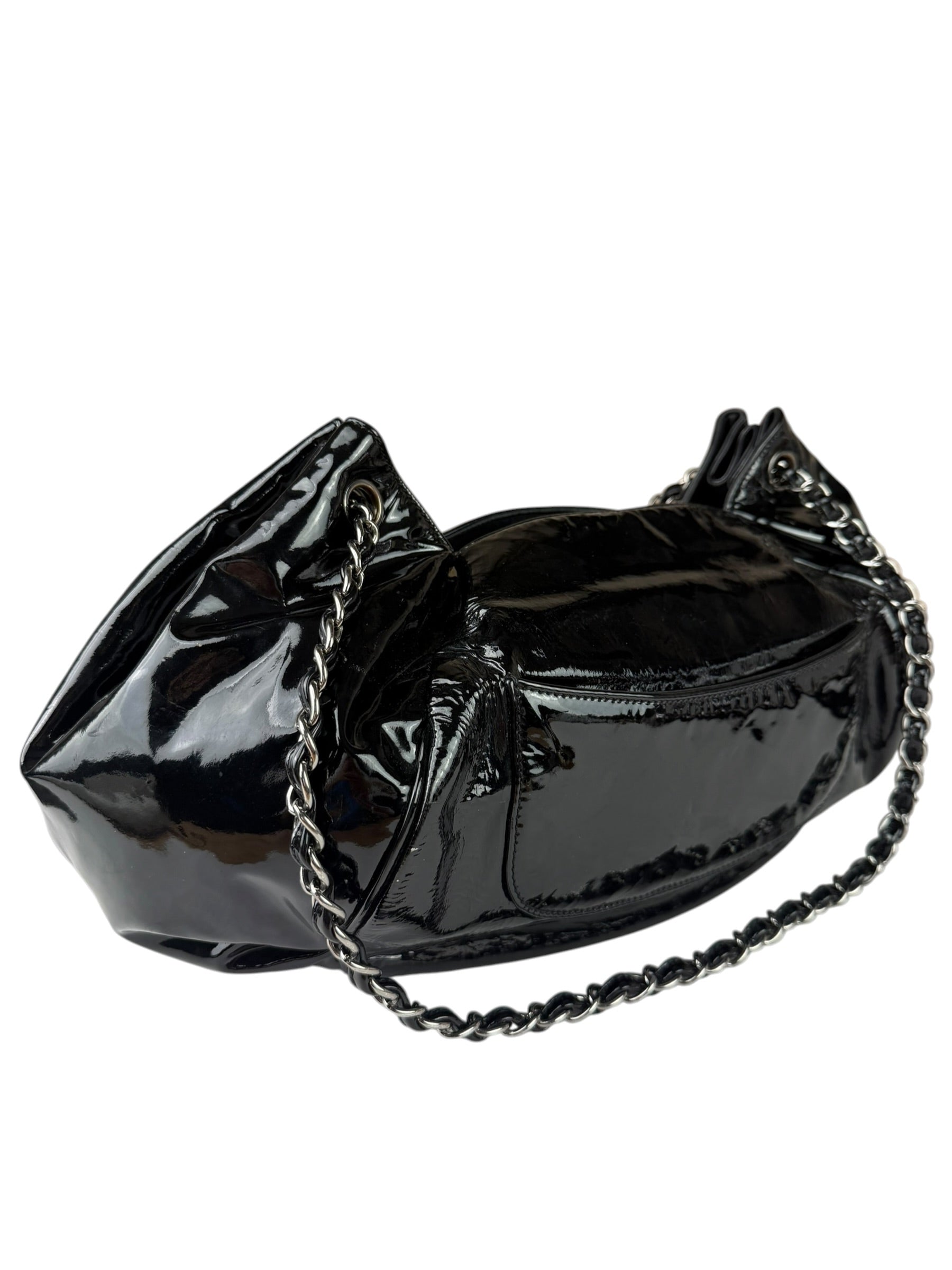 Chanel Black Patent Leather Camellia Petals Shoulder Bag 2010
