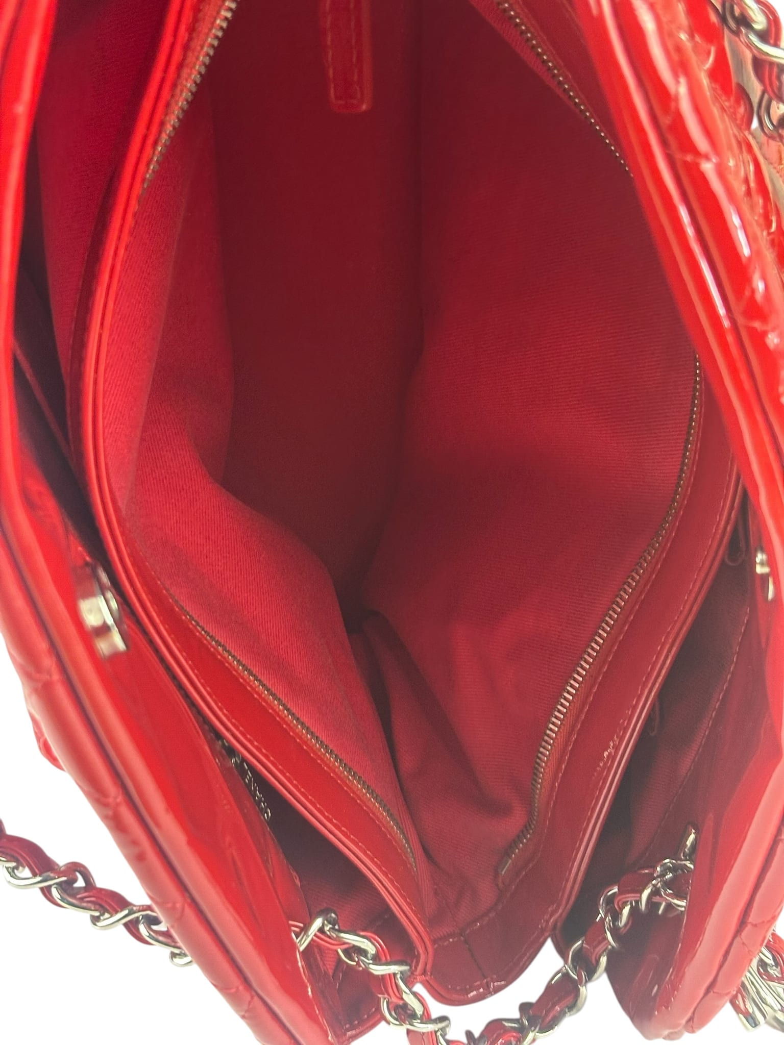 Chanel Red Patent Quilted Leather Large Just Mademoiselle Bowling Bag