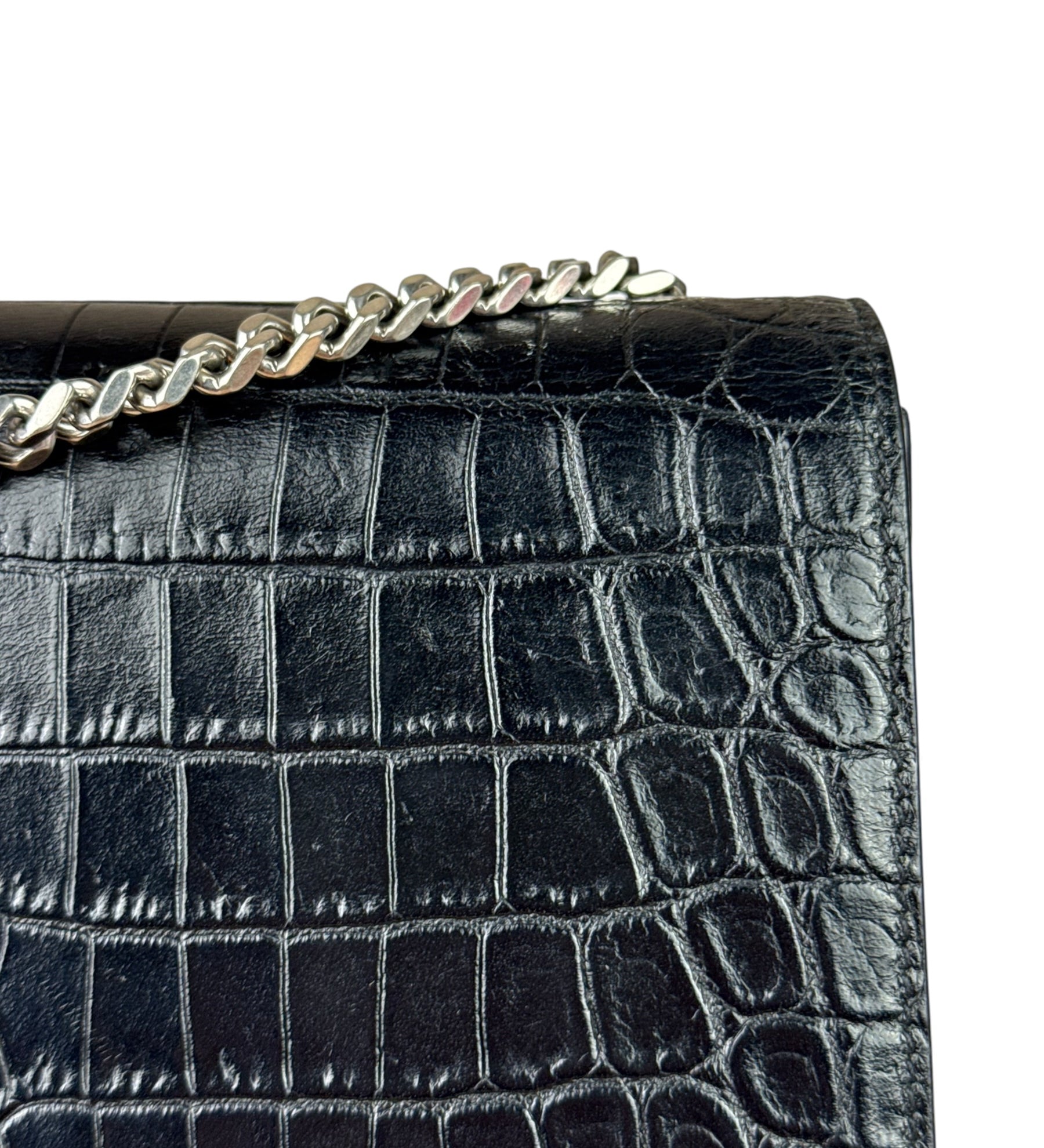 Yves Saint Laurent Black Croc-Embossed Calfskin Kate Tassel Shoulder Bag