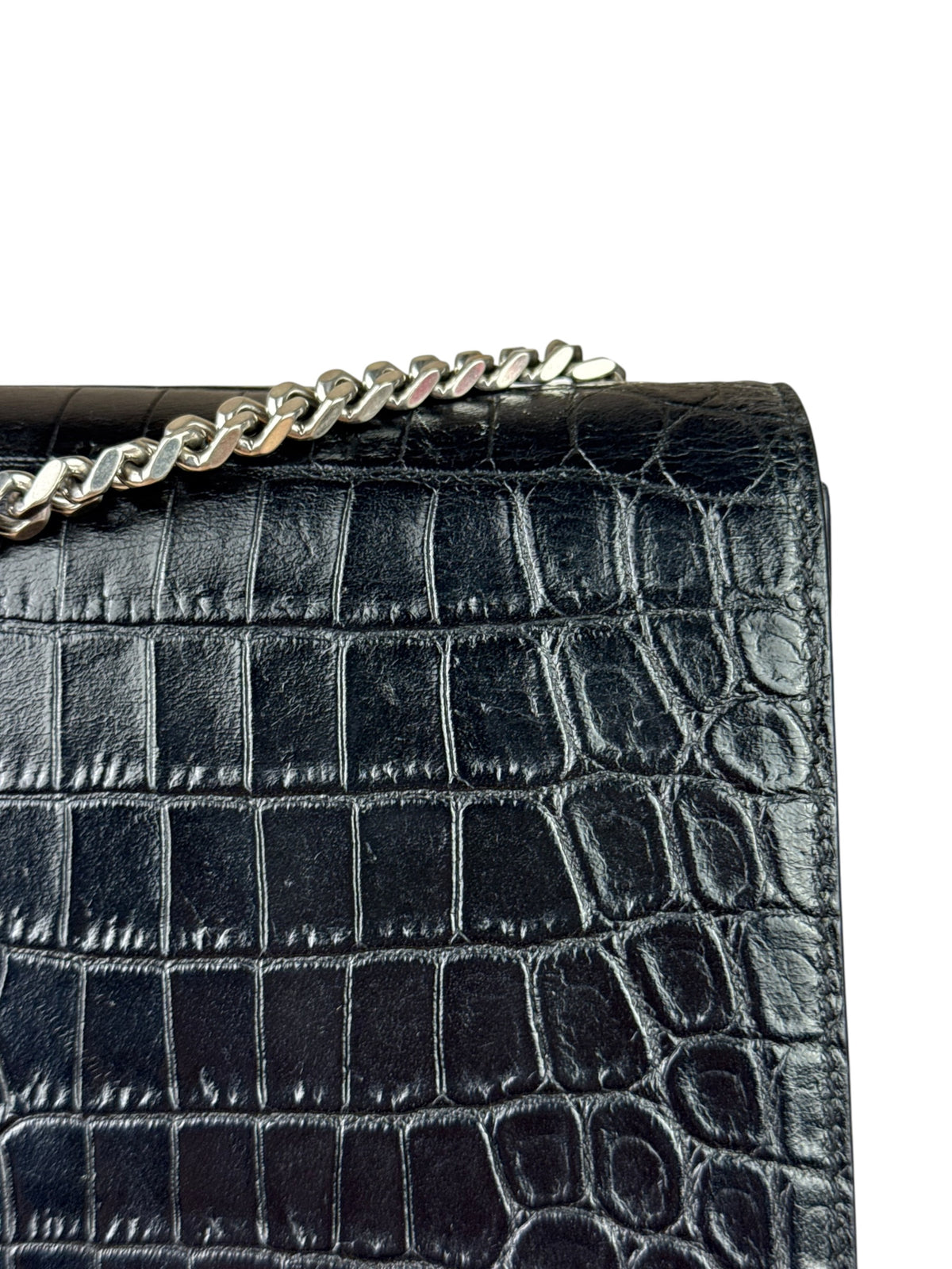 Yves Saint Laurent Black Croc-Embossed Calfskin Kate Tassel Shoulder Bag