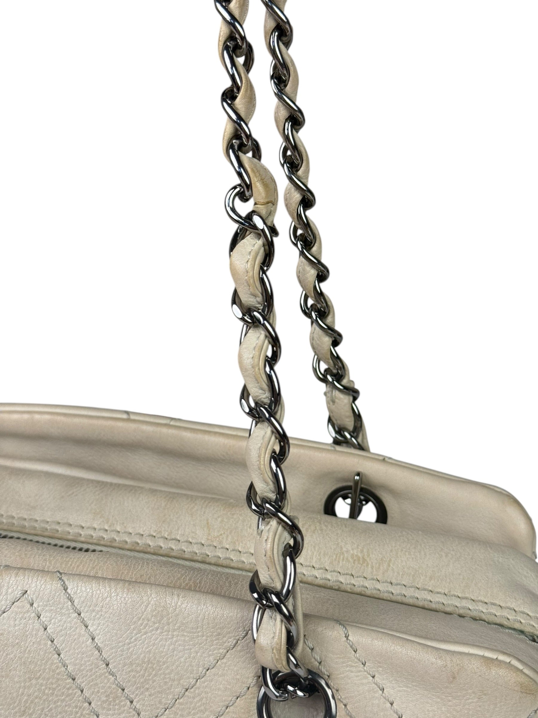 Chanel Cream Chevron Leather Outdoor Ligne Shoulder Bags  2005