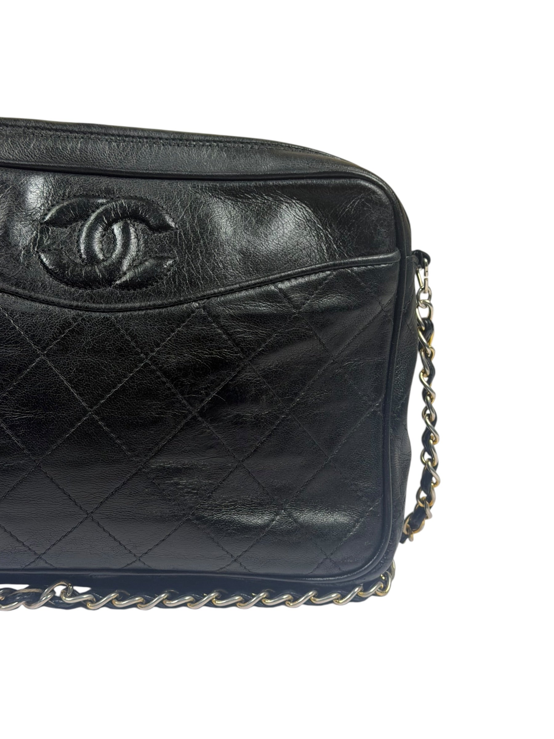 Chanel Vintage Black Quilted Lambskin Camera Bag 1986