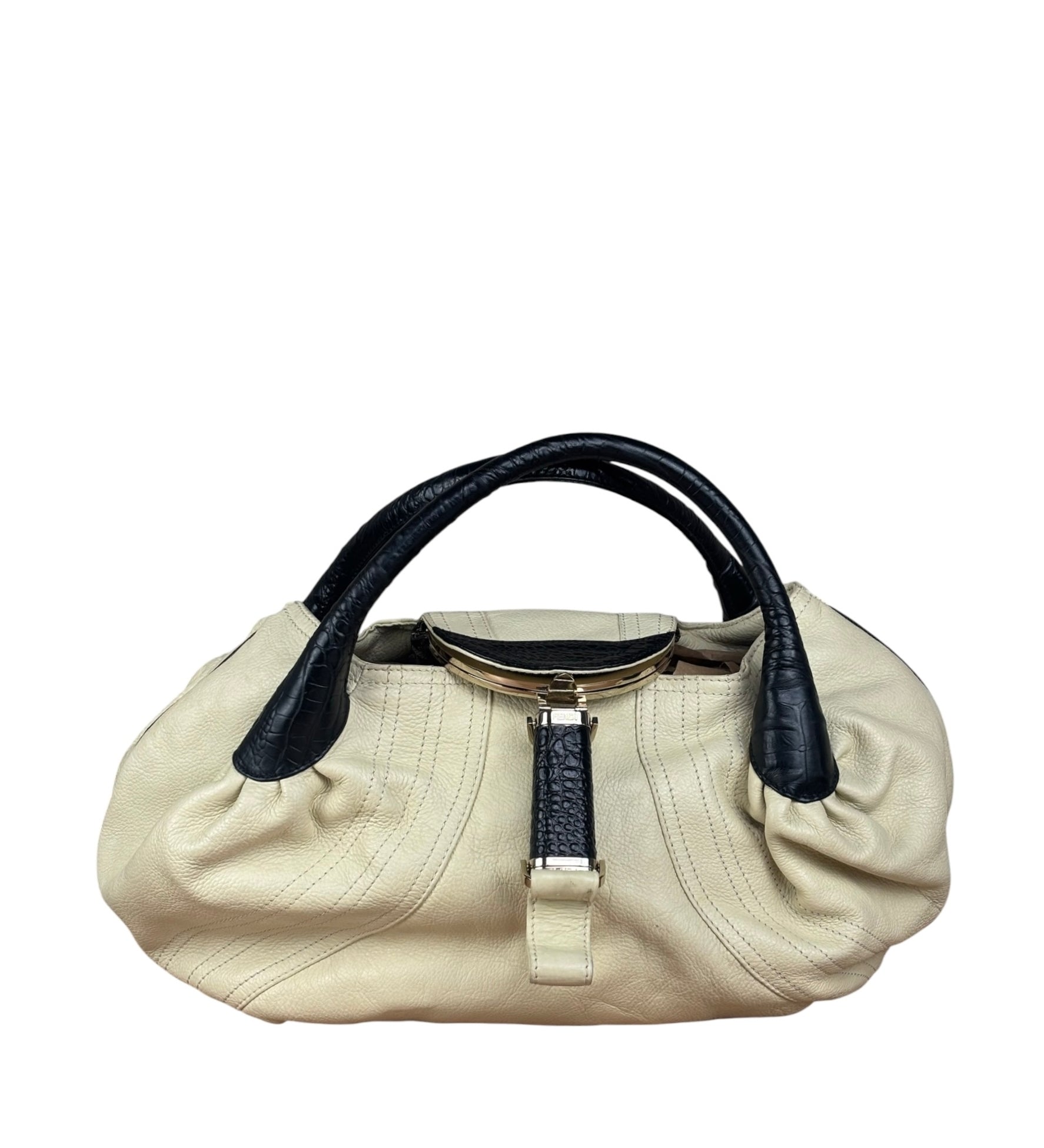 Fendi Off-White Grained Leather Spy Shoulder Bag