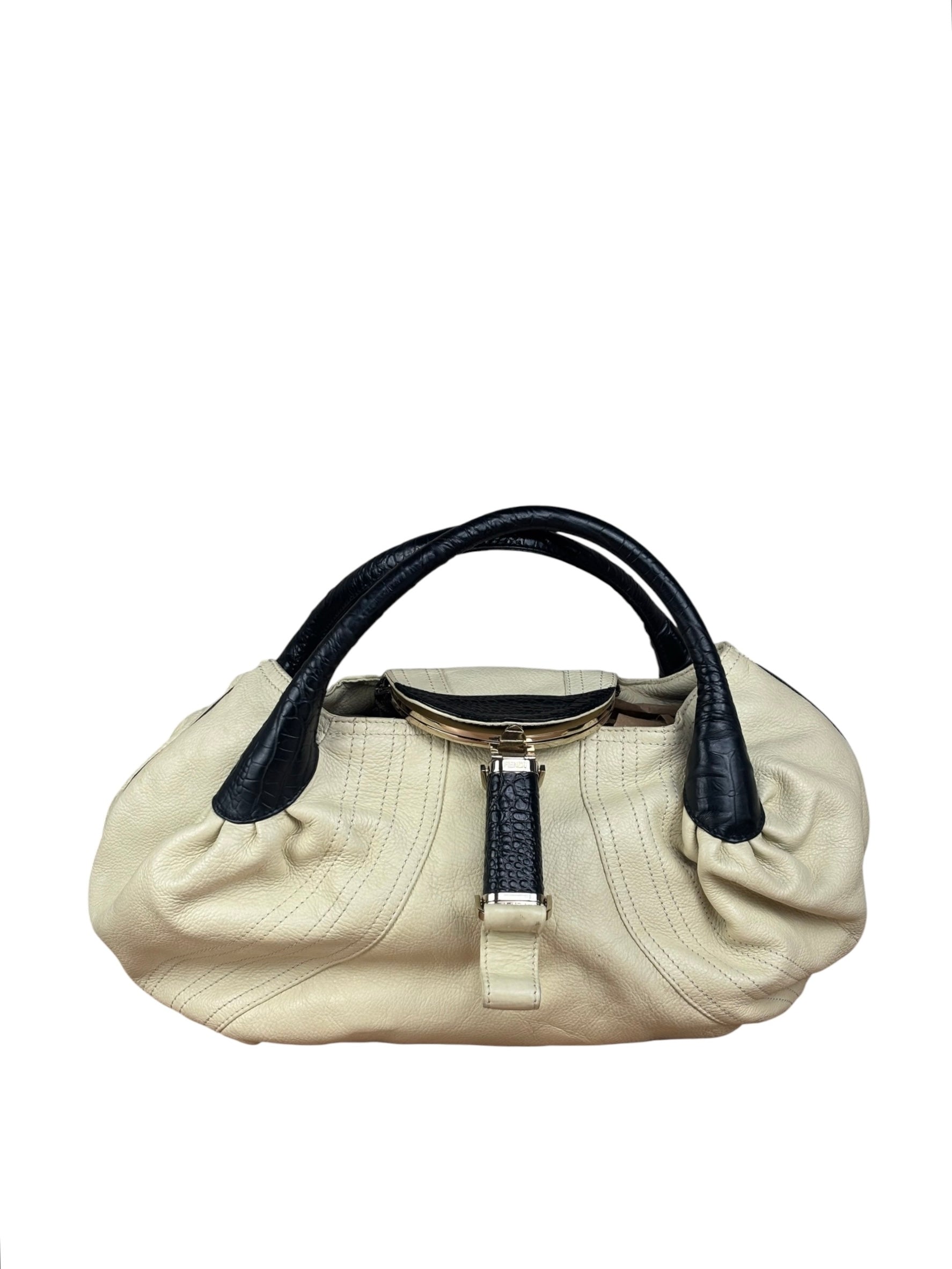 Fendi Off-White Grained Leather Spy Shoulder Bag