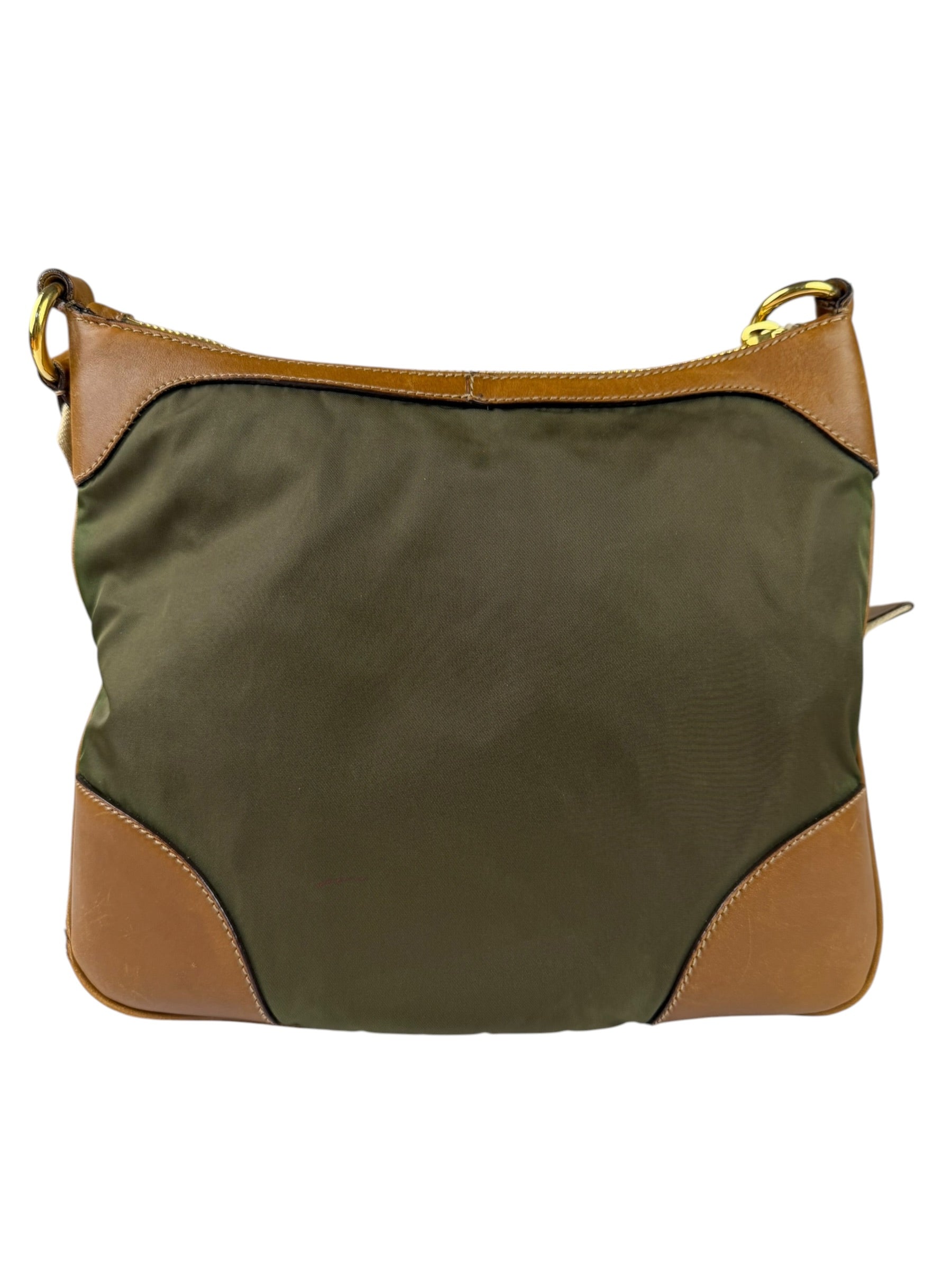 Prada Green/Brown Nylon/Leather Trim Crossbody Bag