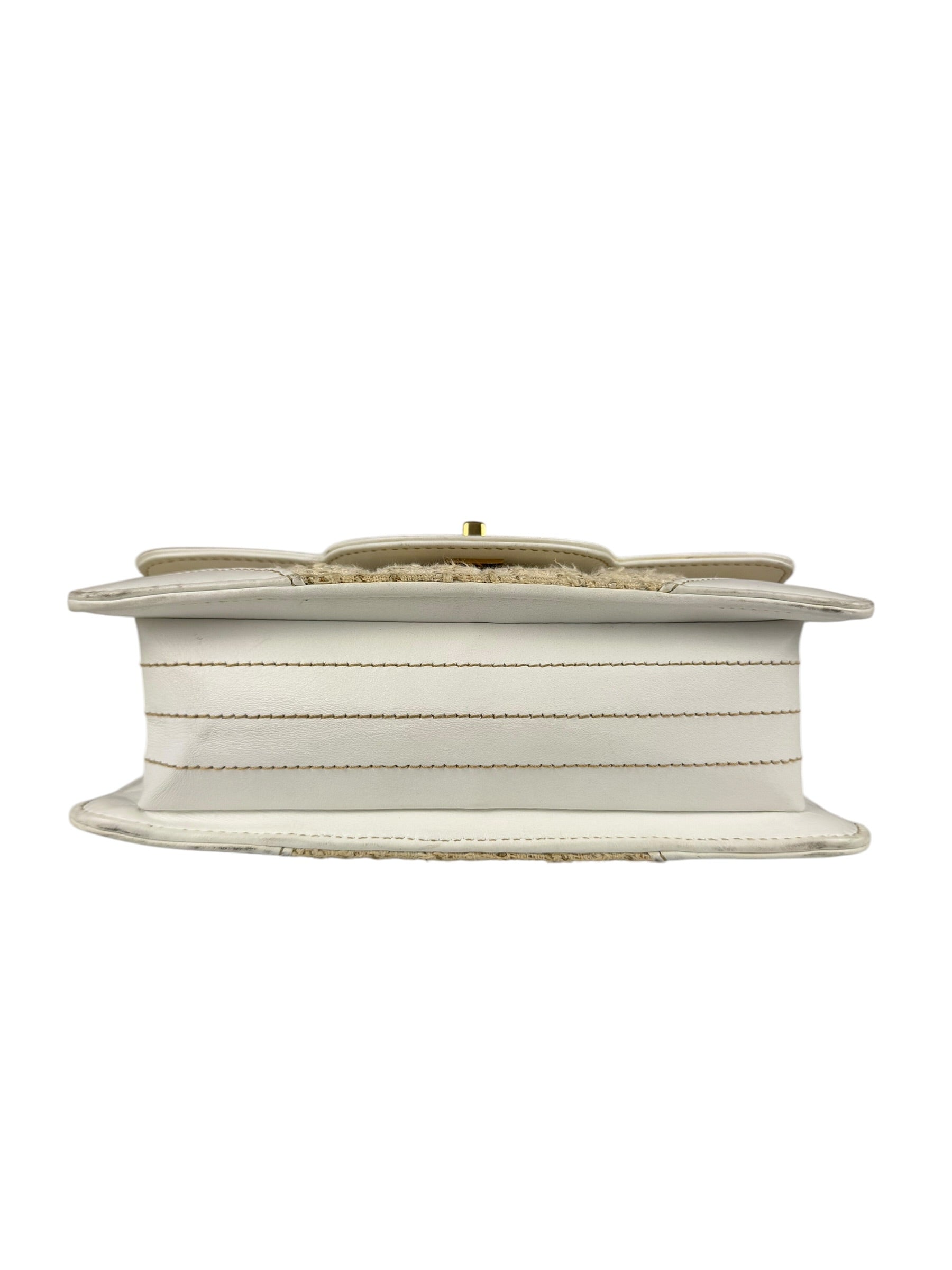 Chanel White Leather Trim Tweed Shoulder Bag 2001