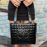 Chanel Glossy Black Patent Leather Chocolate Bar Tote Bag