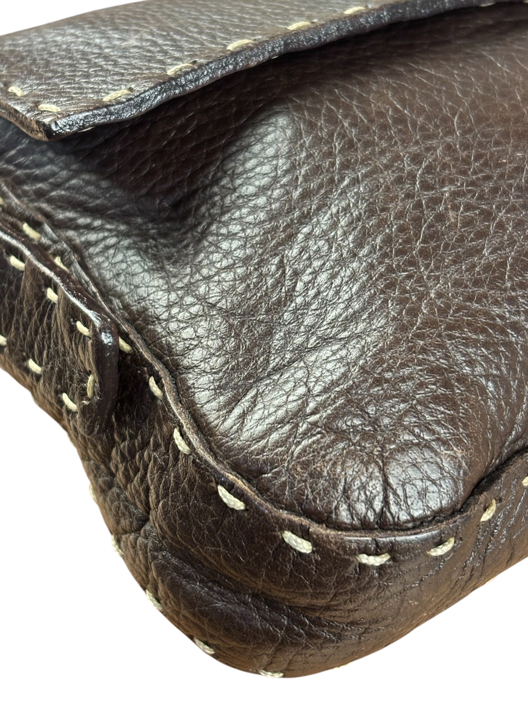 Fendi Selleria Brown Leather Stitched Baguette