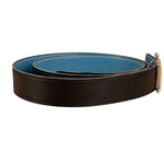 Hermes Tuareg H Solid Silver Buckle Black/Blue Belt