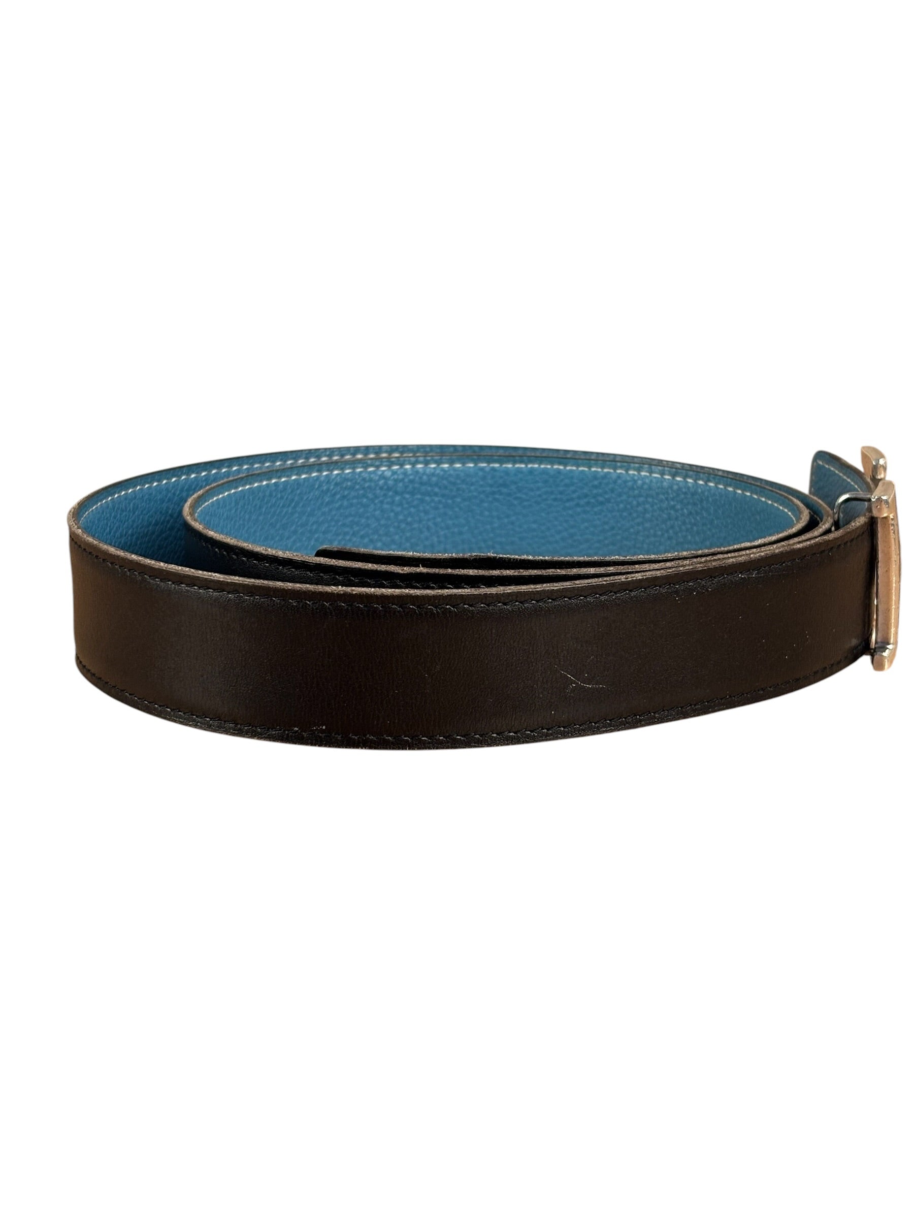 Hermes Tuareg H Solid Silver Buckle Black/Blue Belt