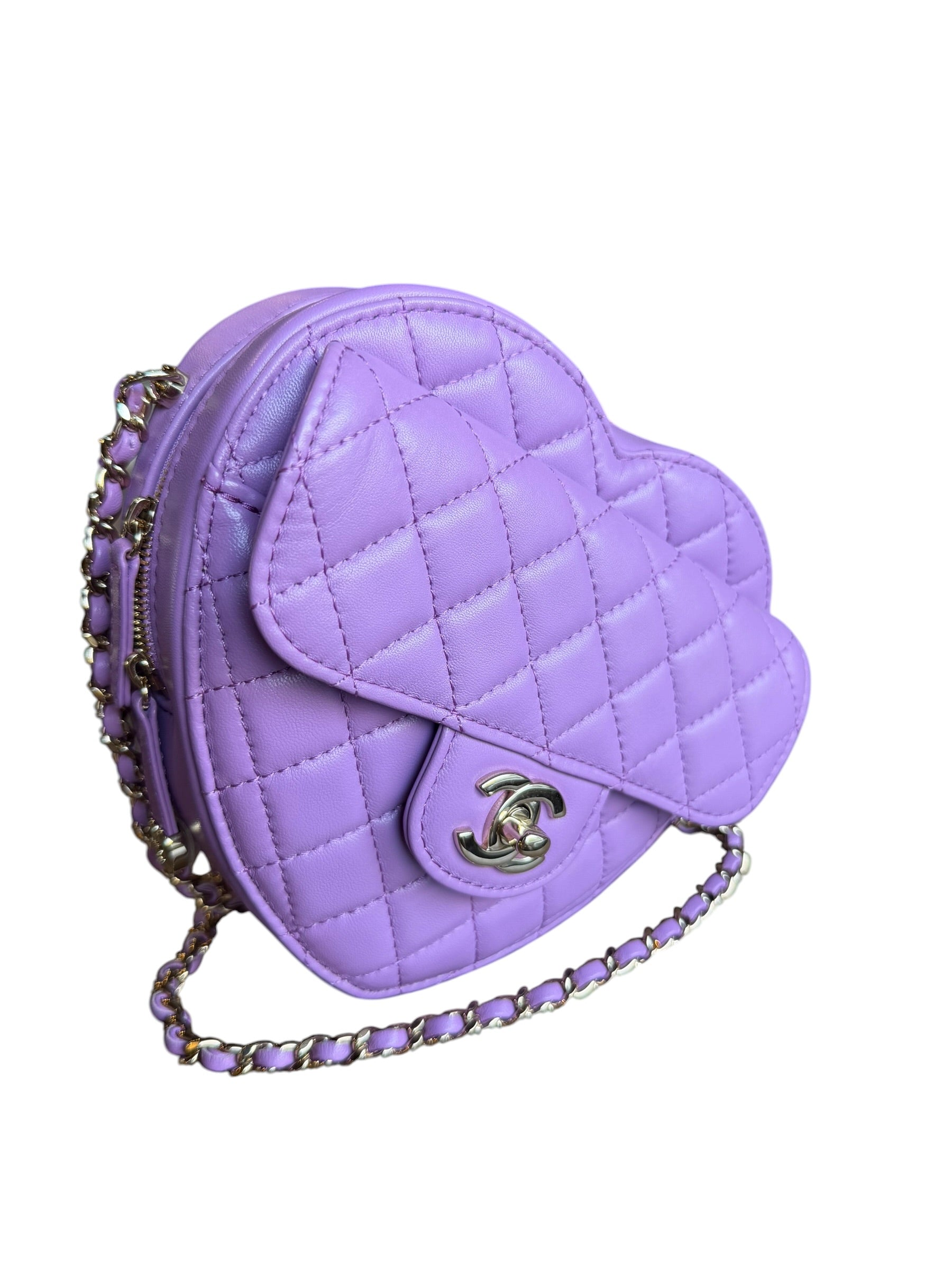 Chanel CC In Love Purple Quilted Leather Heart Bag 2022