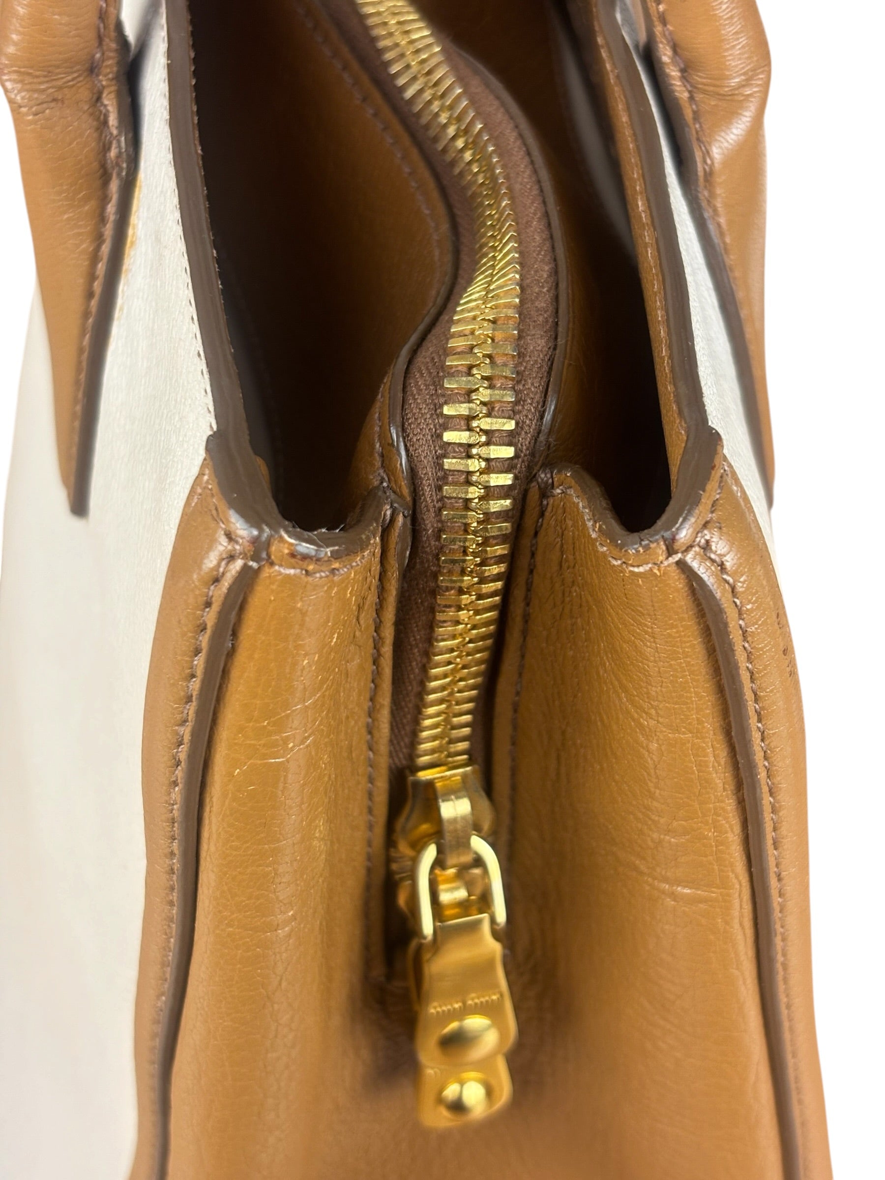 Miu Miu Beige/Brown Bicolor Leather Madras Handbag