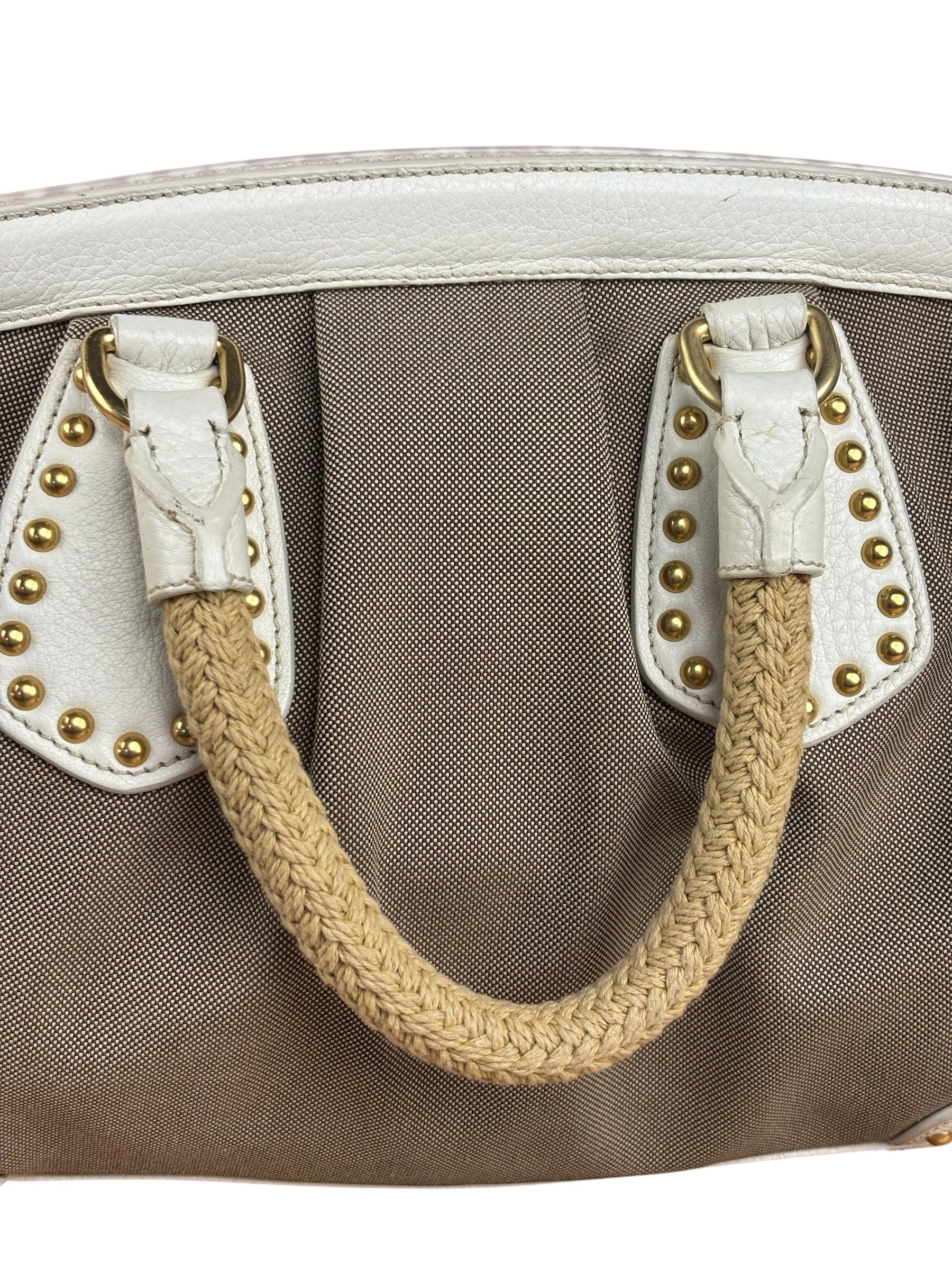 Prada Beige Vitello Trimmed Canapa Bag