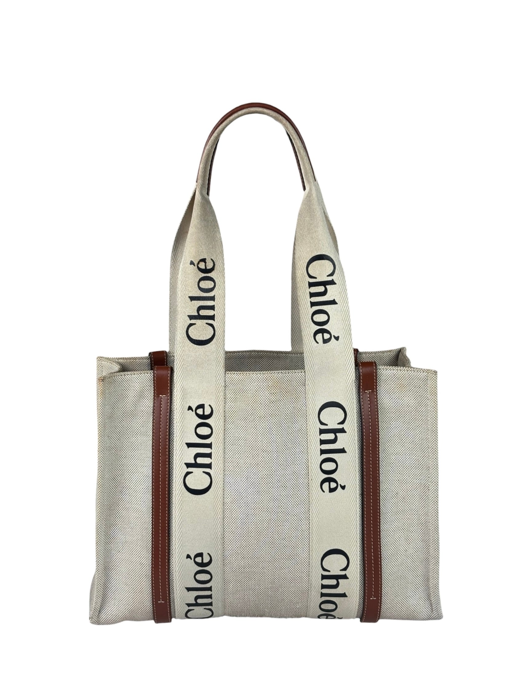 Chloé Canvas Beige/Brown Medium Woody Tote