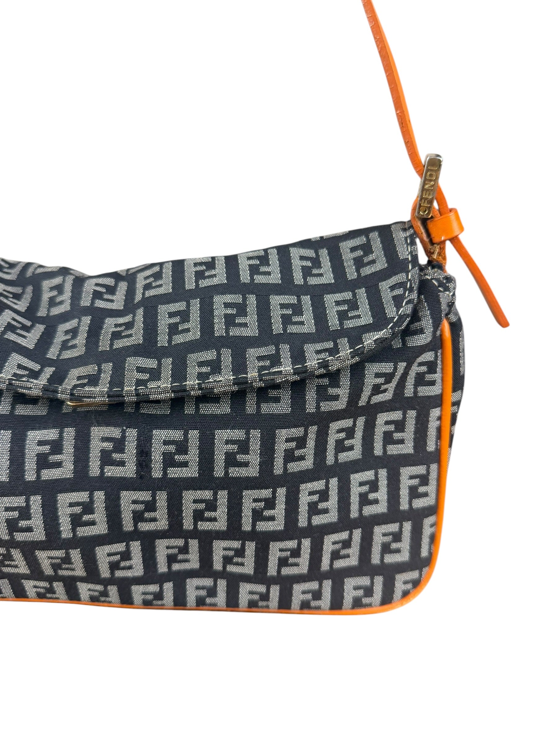 Fendi Orange Leather Trim Zucca Pochette