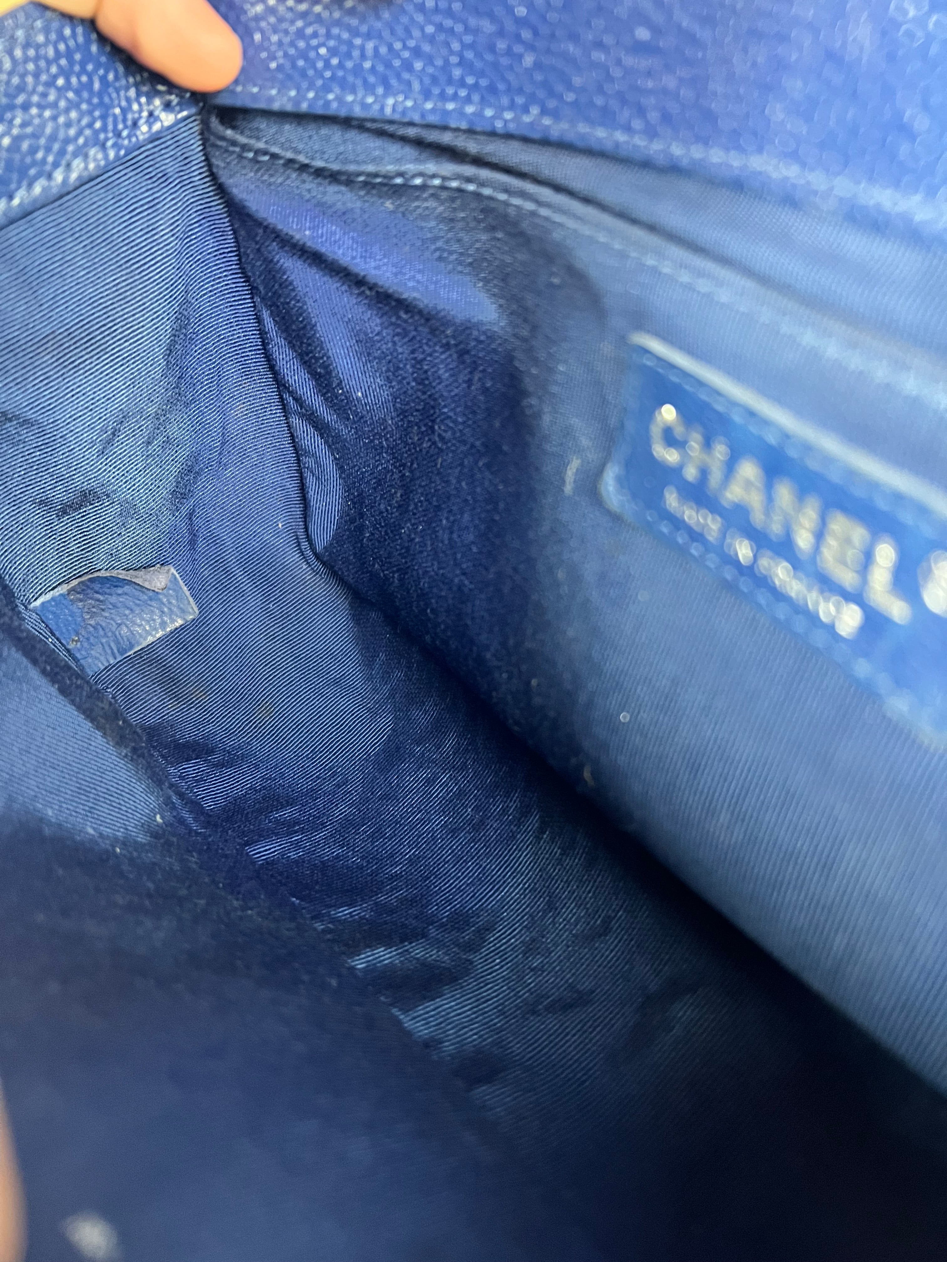 Chanel Blue Chevron Caviar Medium Boy Bag 2019