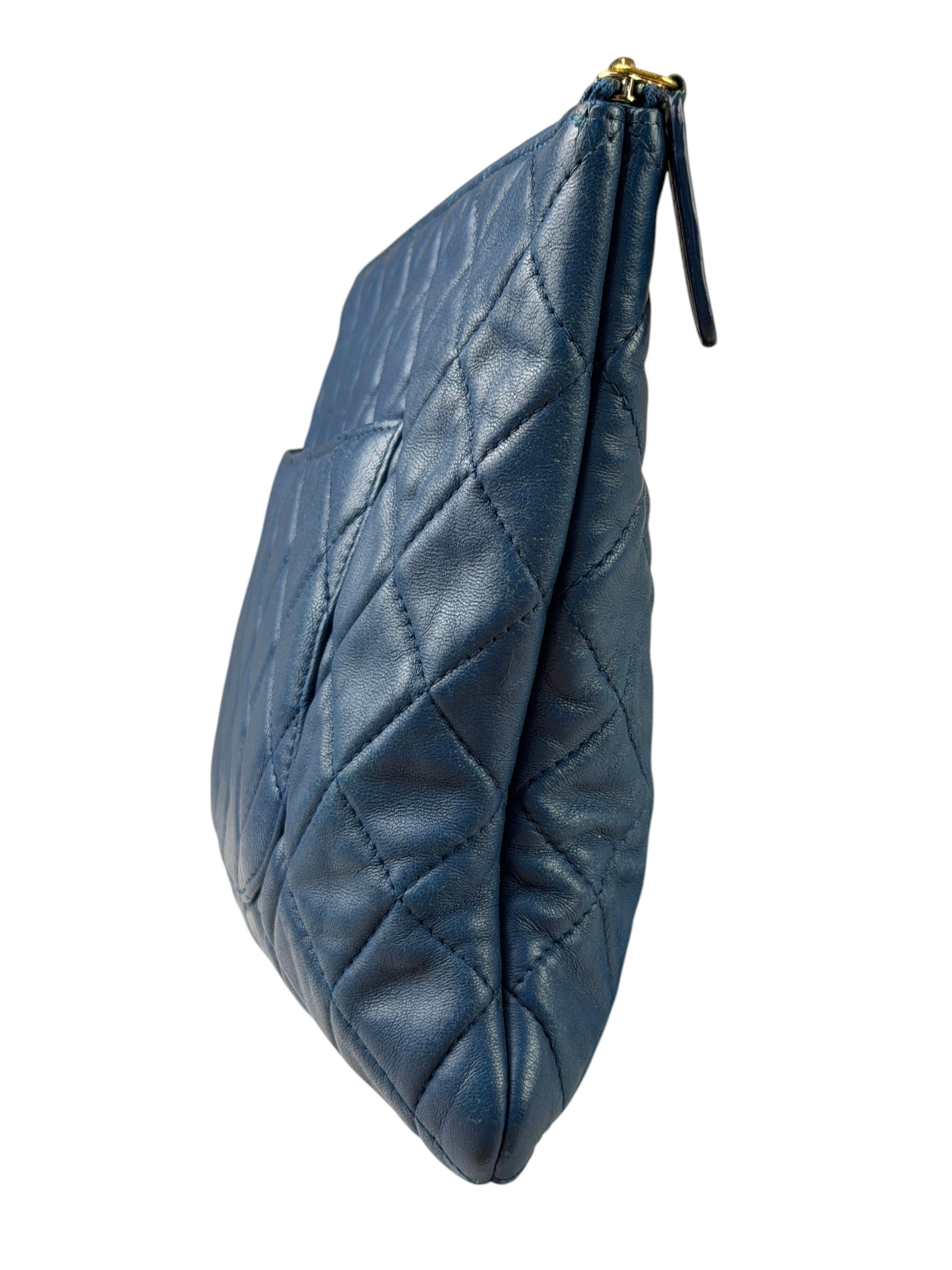 Chanel Blue Quilted Leather O-Case Zipped Pouch 2017