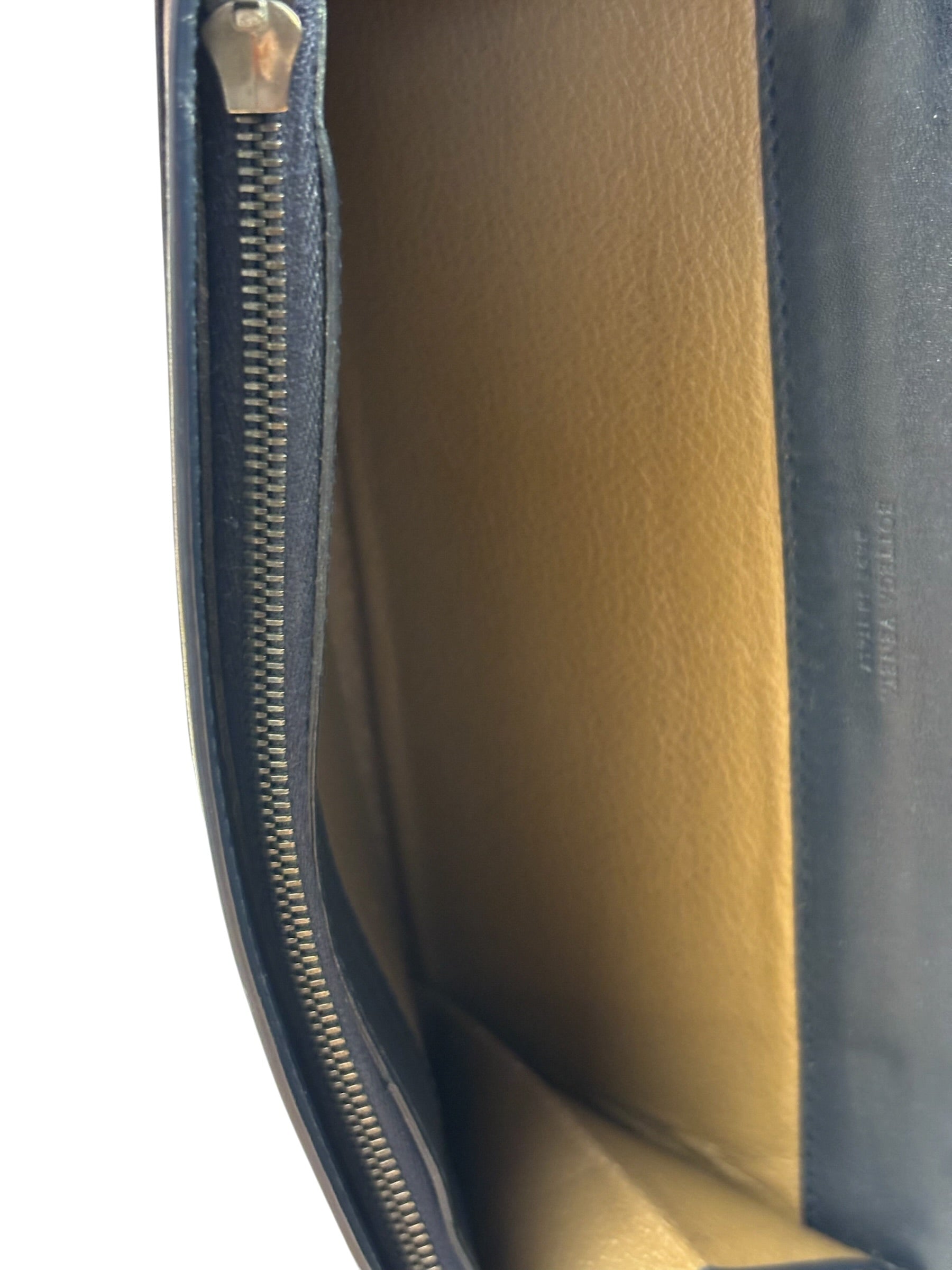 Bottega Veneta Navy Intrecciato Bi-Fold Flap Long Wallet