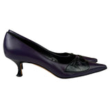 Manolo Blahnik Purple/Black Bow Kitten Heels