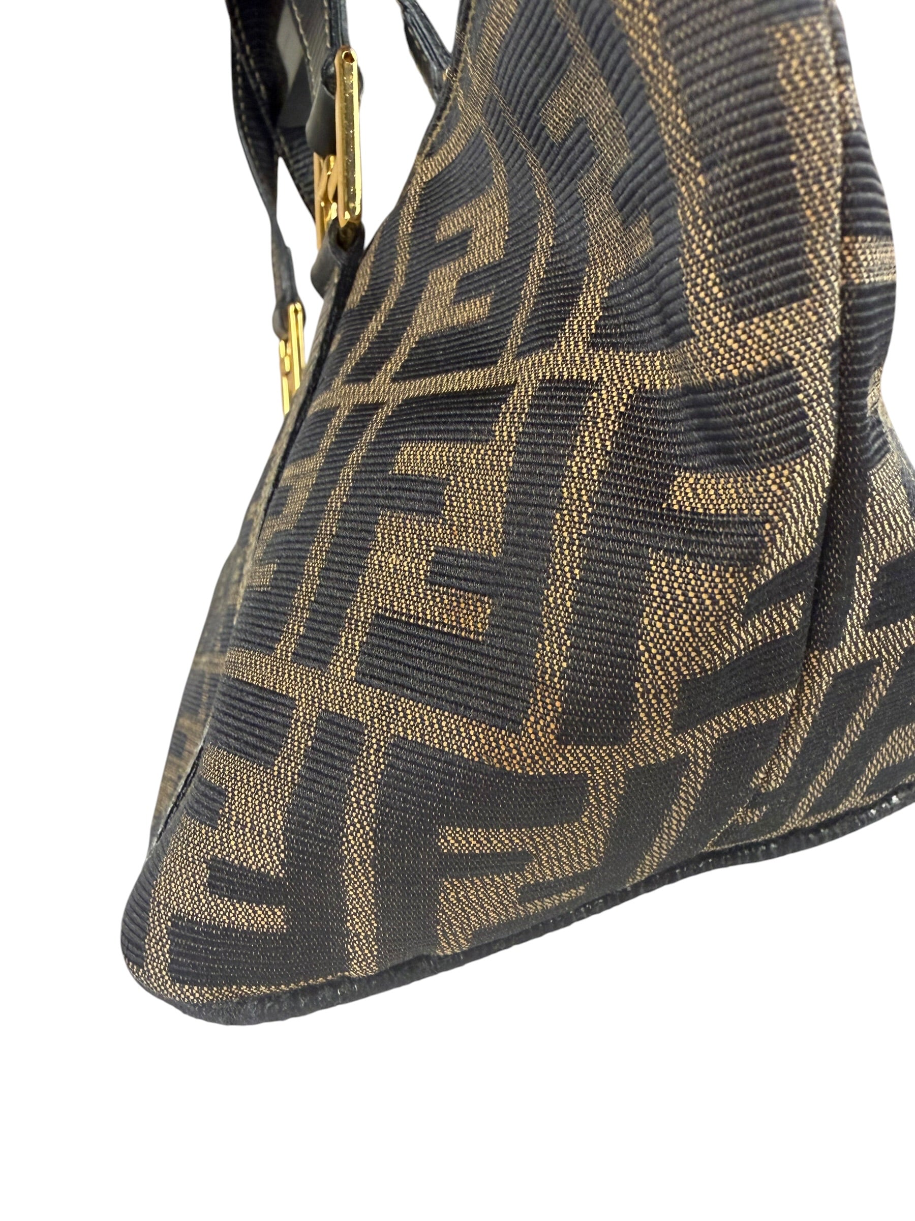 Fendi FF Black Leather Trim Zucca Mamma Pochette