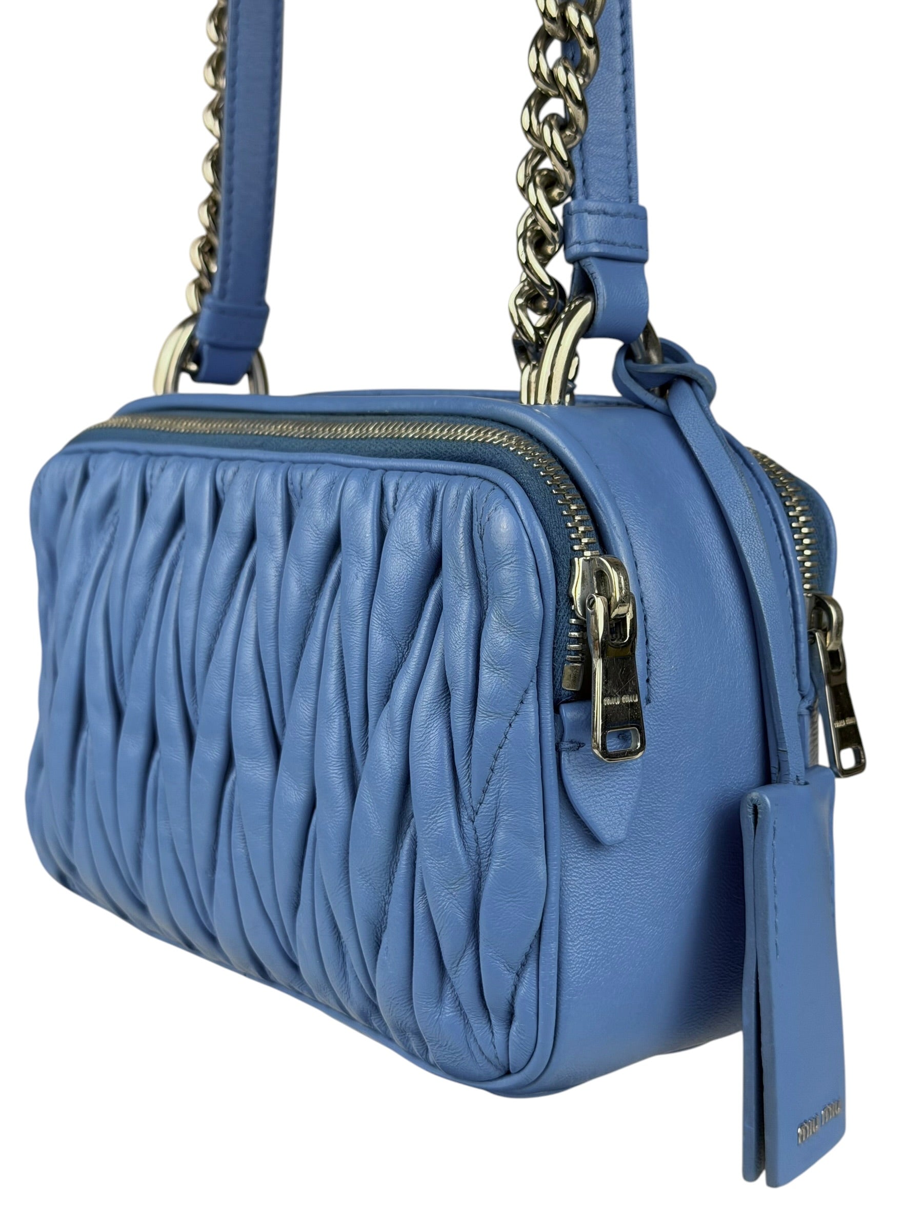 Miu Miu Blue Leather Chain Camera 2Way Shoulder Bag