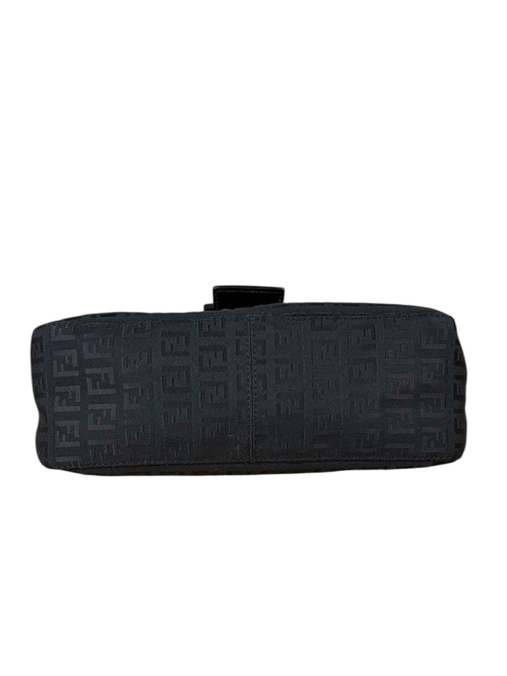 Fendi Black Leather Trim Zucca Baguette