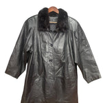 Vintage Black Leather Fur Lined Coat