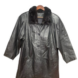 Vintage Black Leather Fur Lined Coat