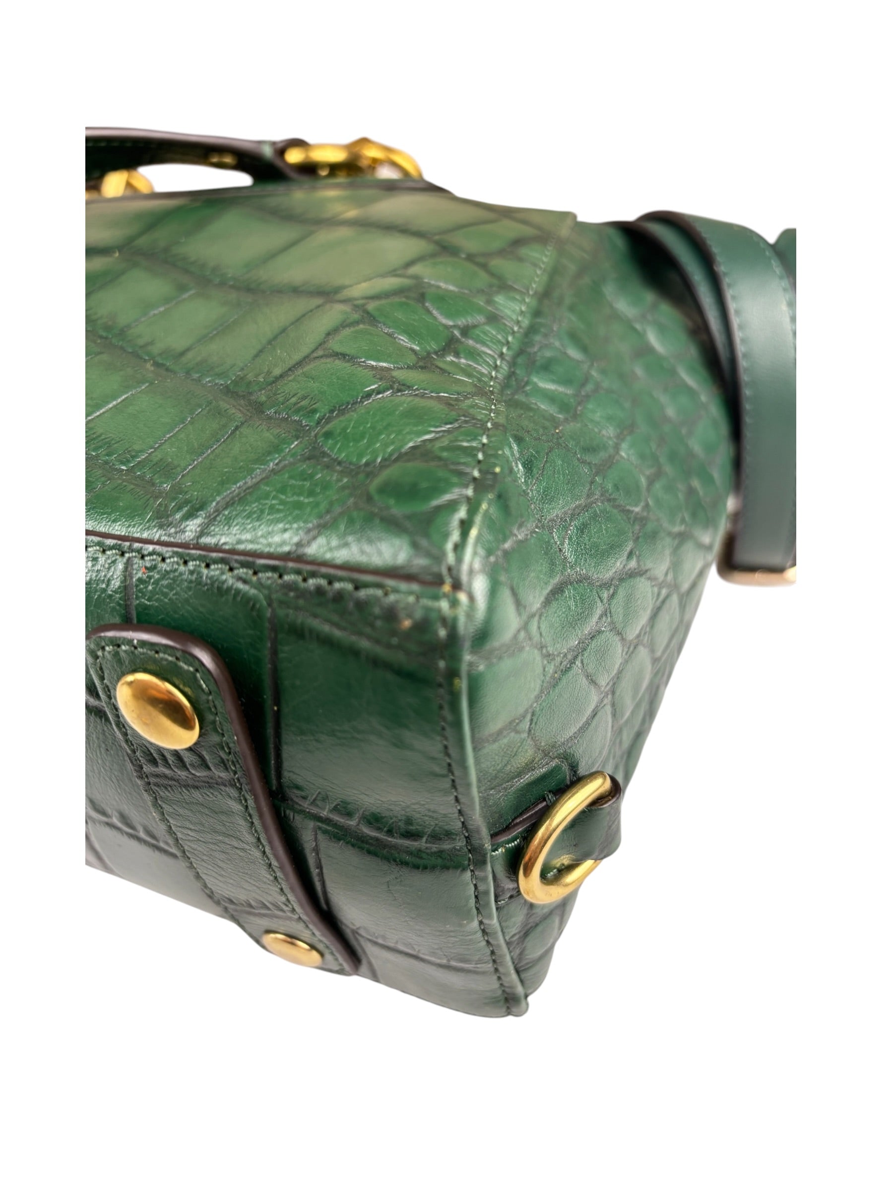 Coach Green Croc-Embossed Ashley Satchel Shoulder Bag
