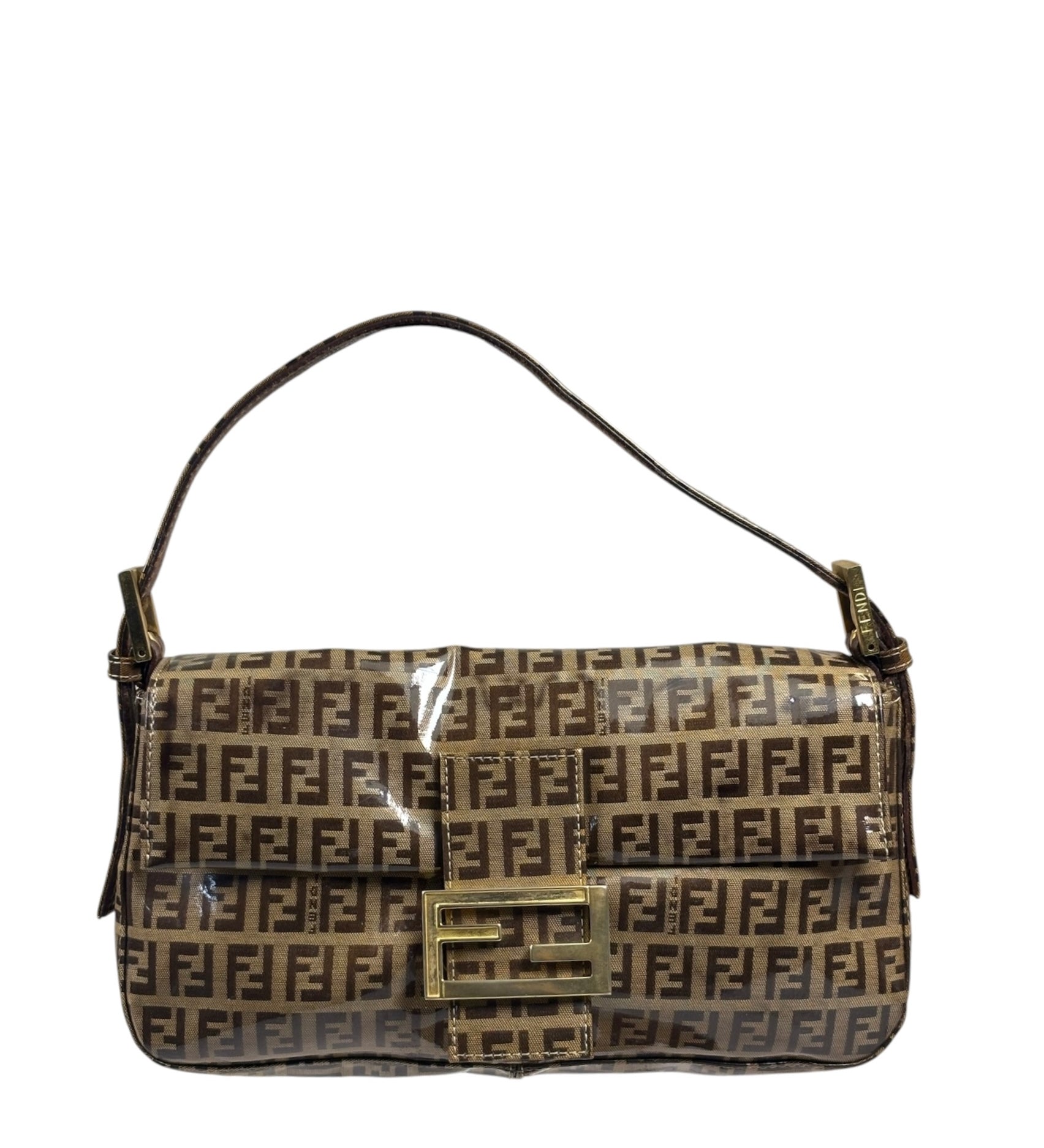 Fendi Brown Vinyl Zucca Baguette