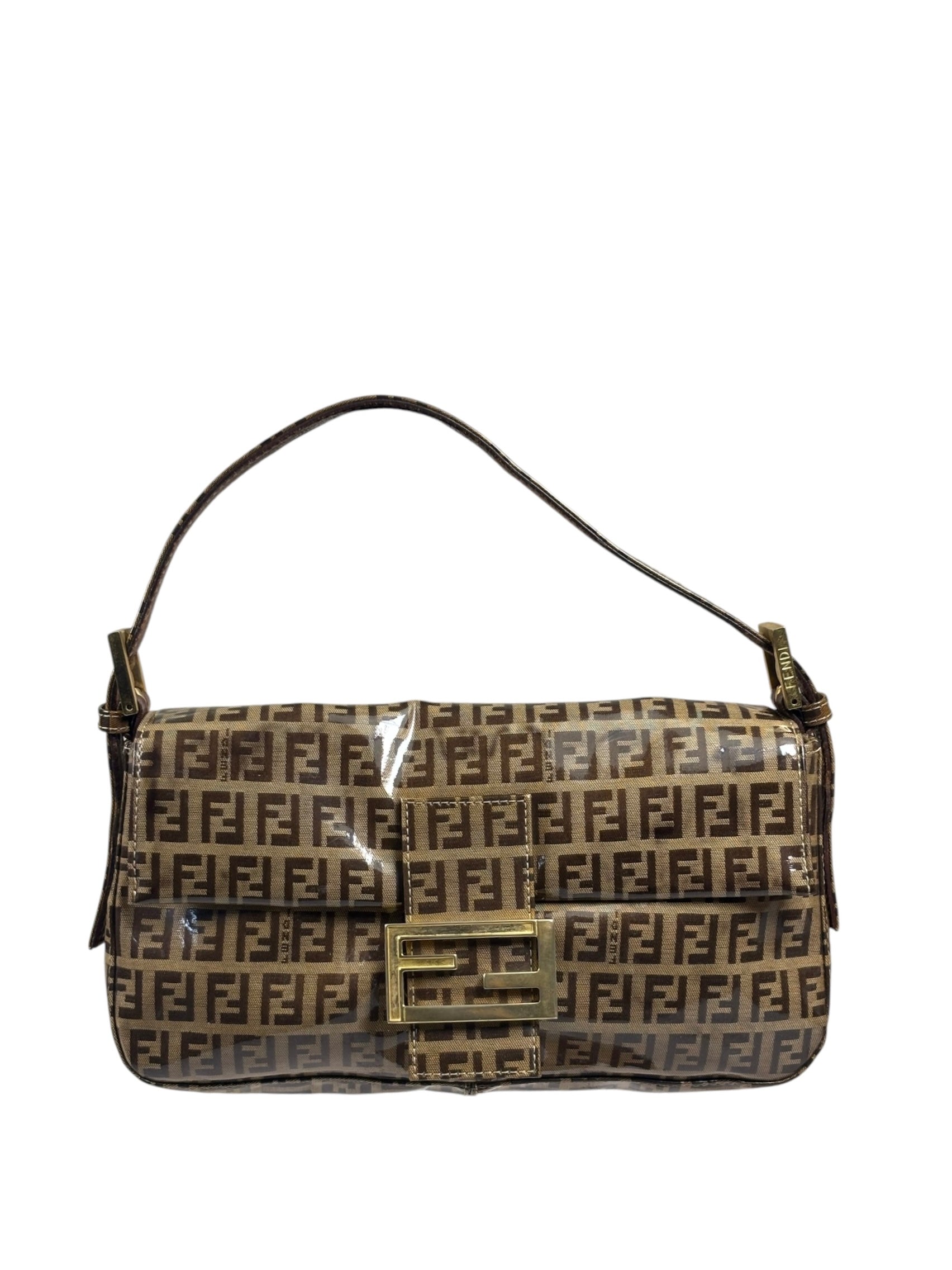 Fendi Brown Vinyl Zucca Baguette