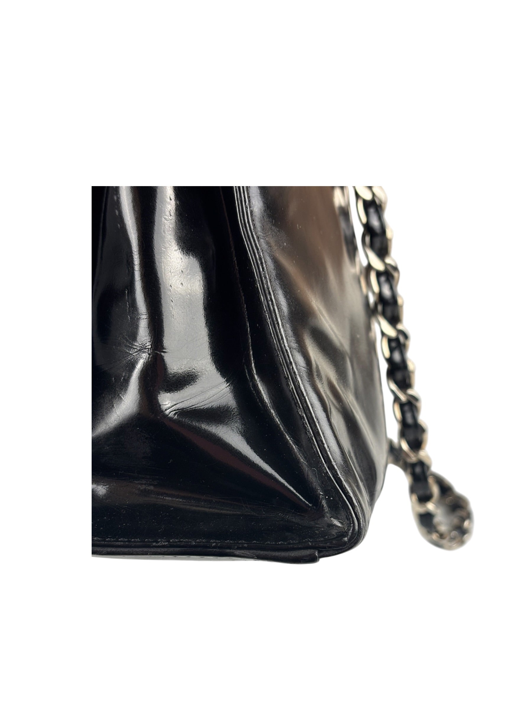 Chanel Vintage Black Patent Leather Envelope Chain Shoulder Bag 1998