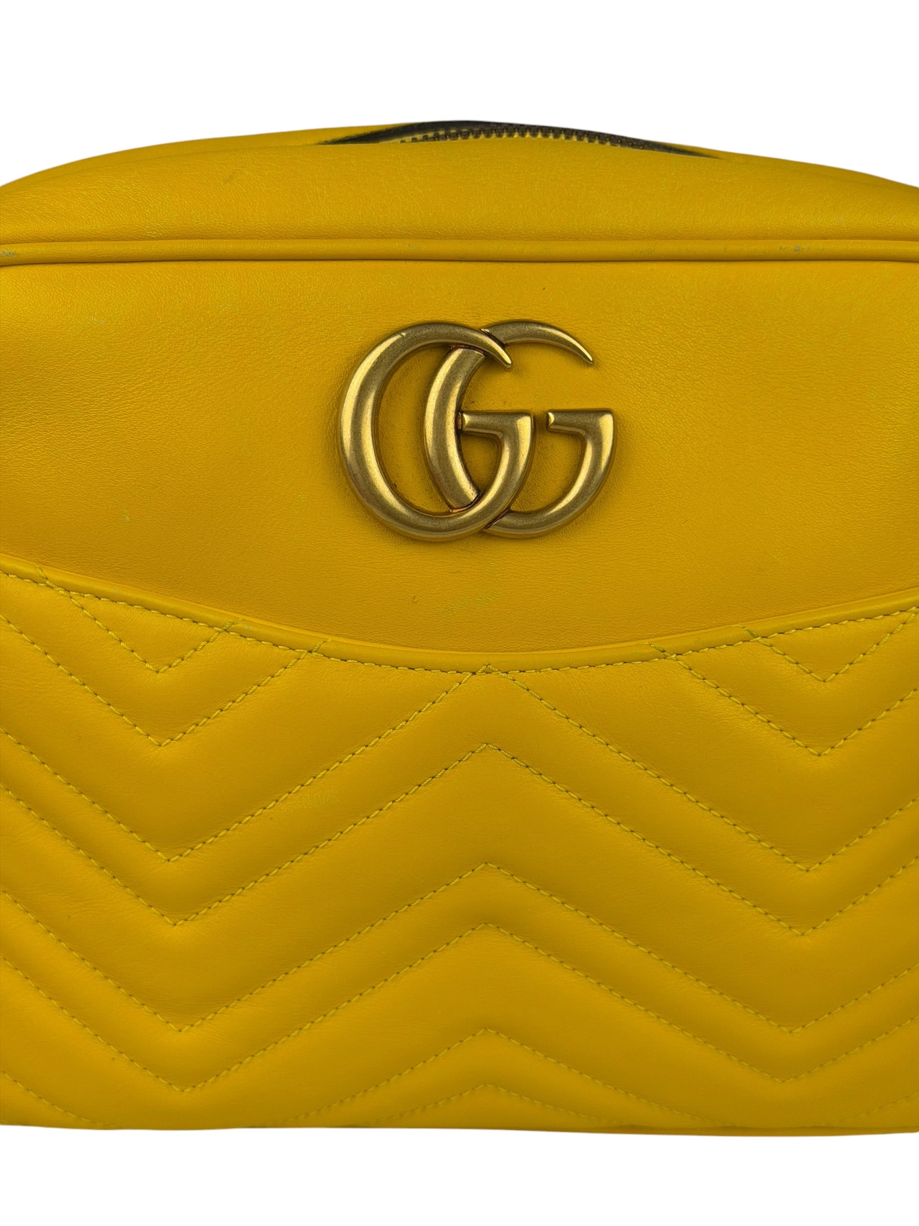 Gucci Bright Yellow GG Marmont Matelasse Shoulder Camera Bag