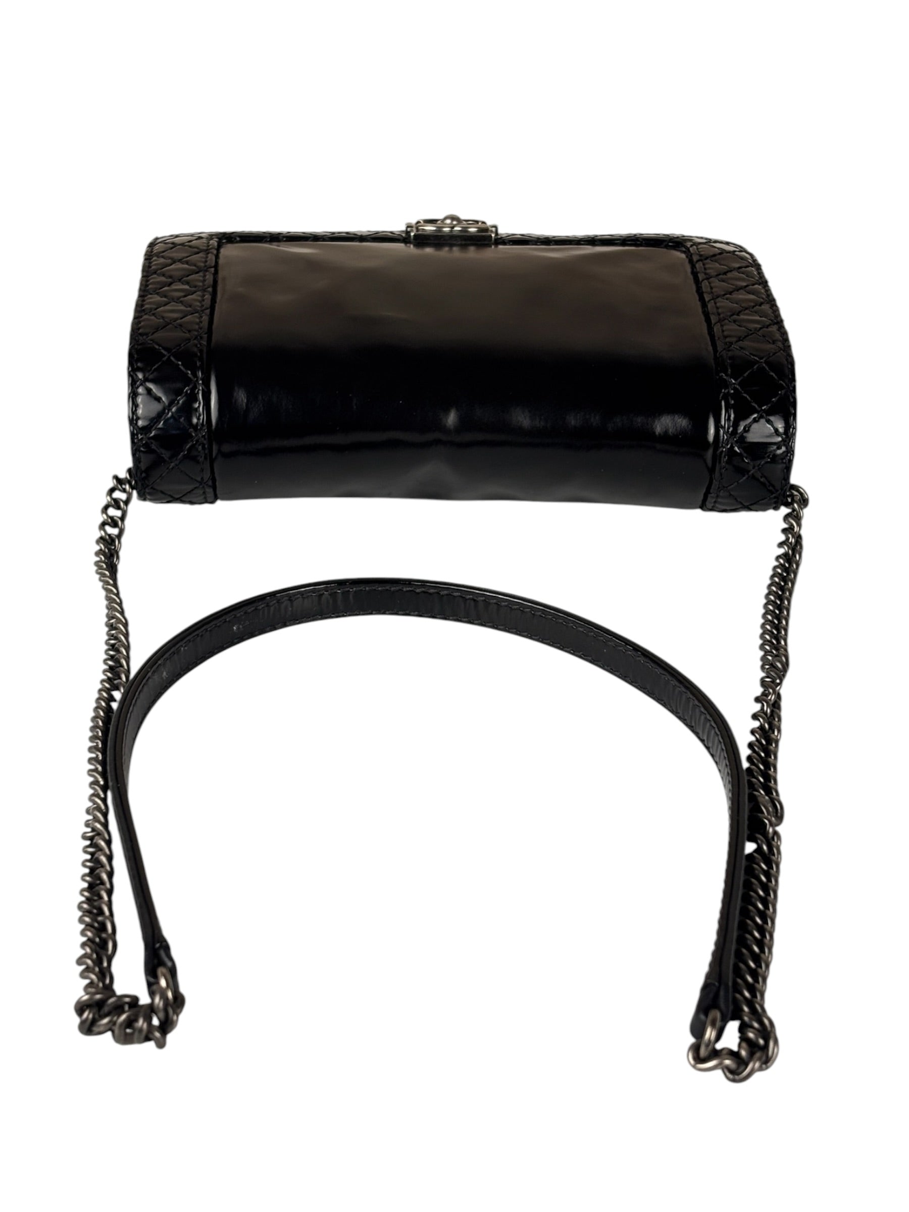 Chanel Black Patent Leather Boy Wallet on Chain Bag 2014