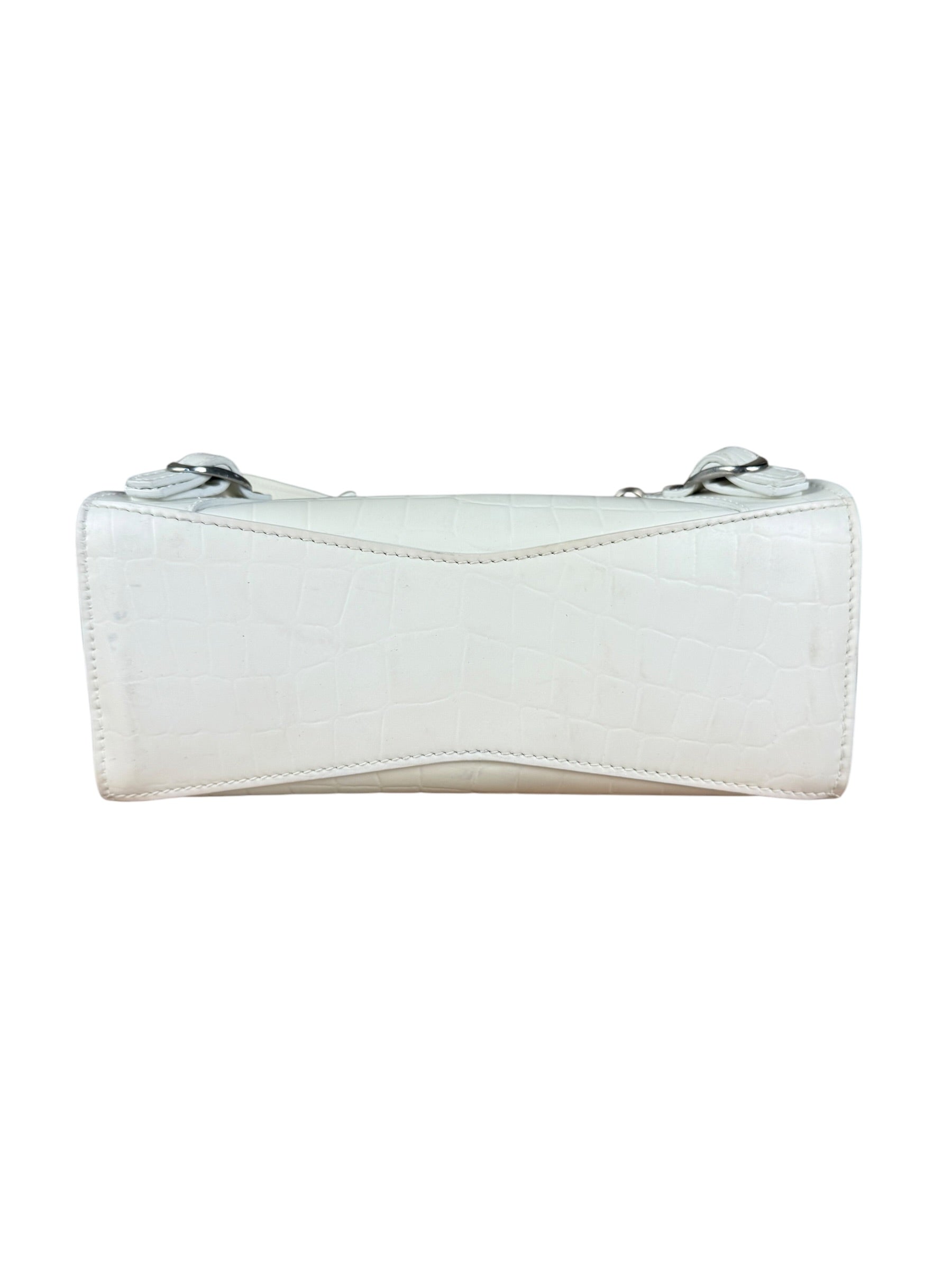 Balenciaga White Croc Embossed S Neo City Bag