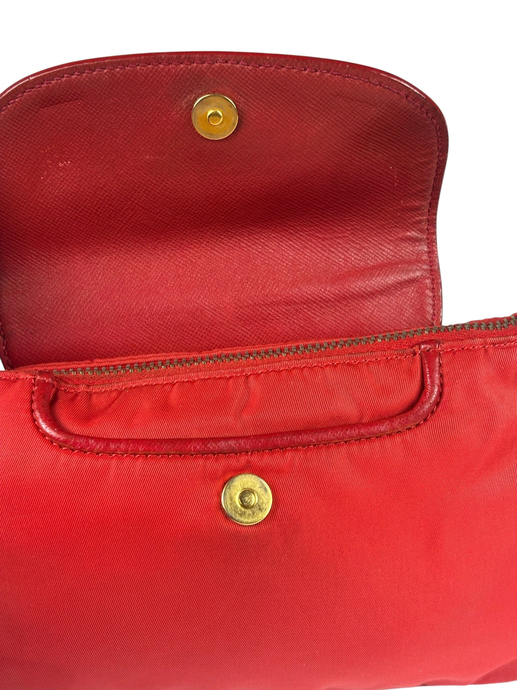 Prada Red Tessuto Nylon/Saffiano Leather Trim Two-Way Bag