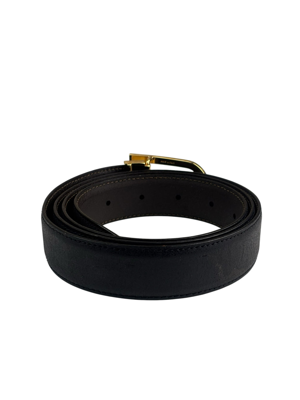 Celine Black Leather Horse & Carriage Buckle Belt