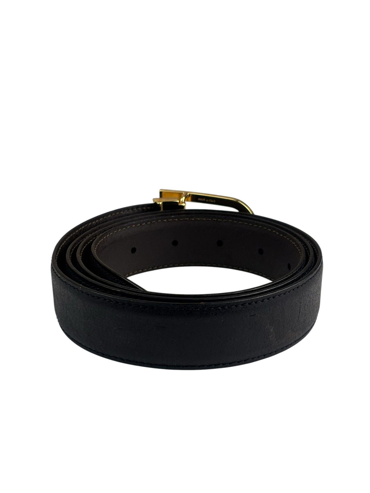 Celine Black Leather Horse & Carriage Buckle Belt
