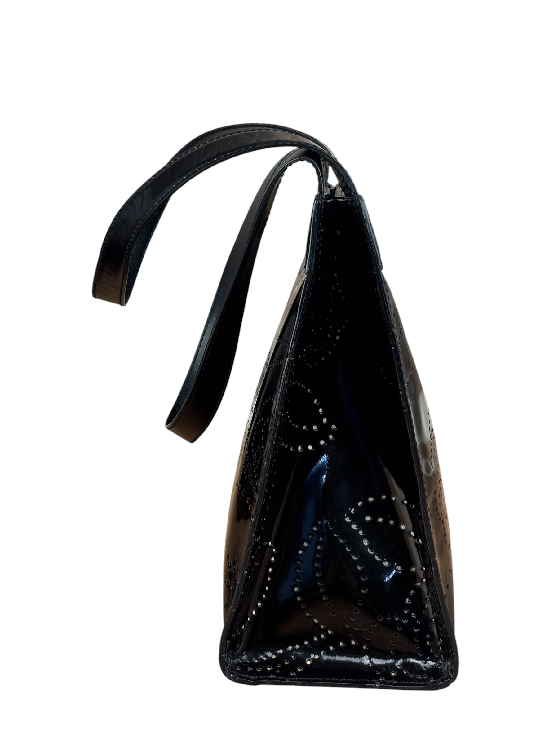 Chanel Black Patent Leather Perforated Camellia Tote Bag 2003