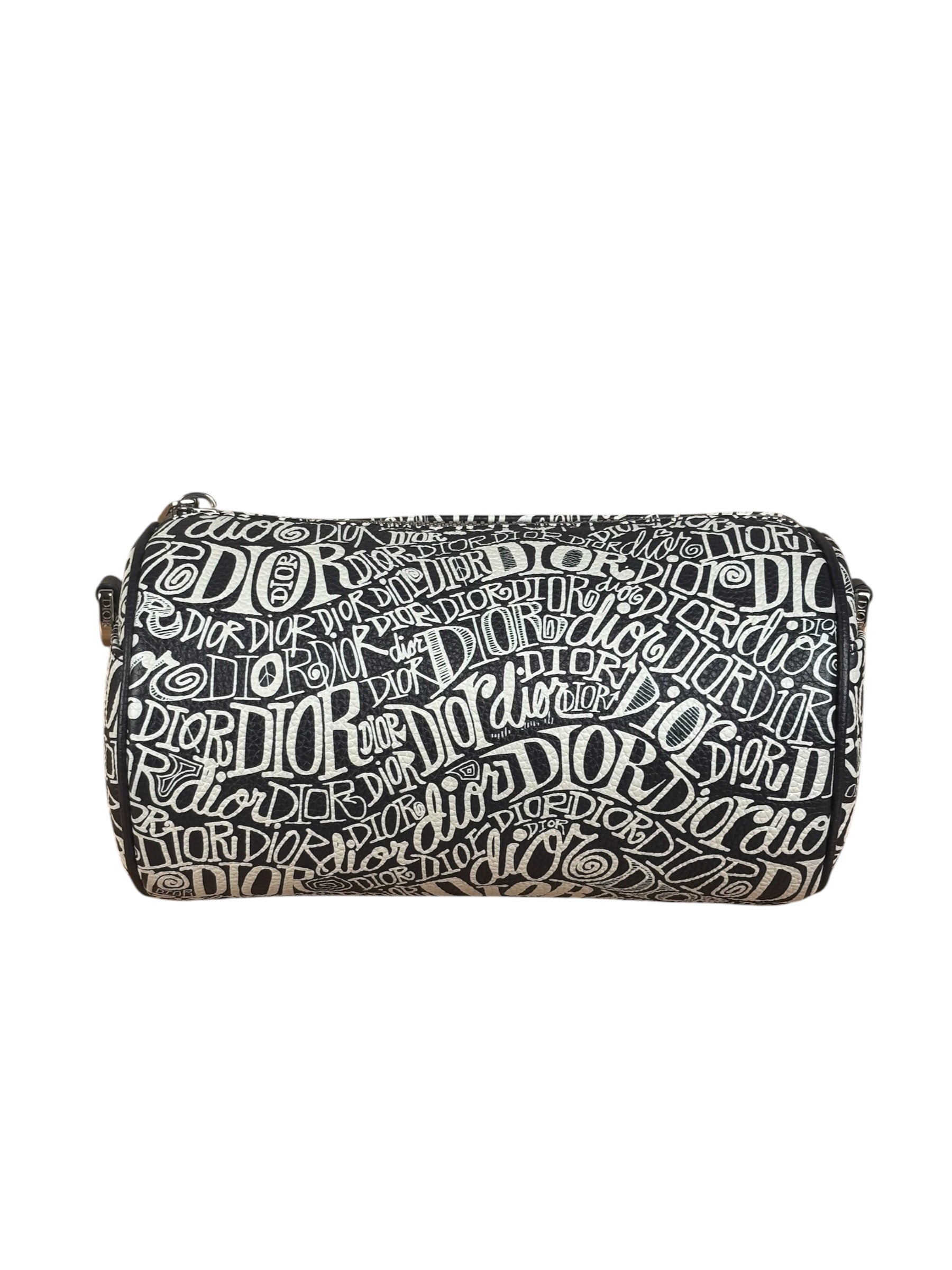 Dior Black/White Shawn Stussy Curvy Script Roller Bag