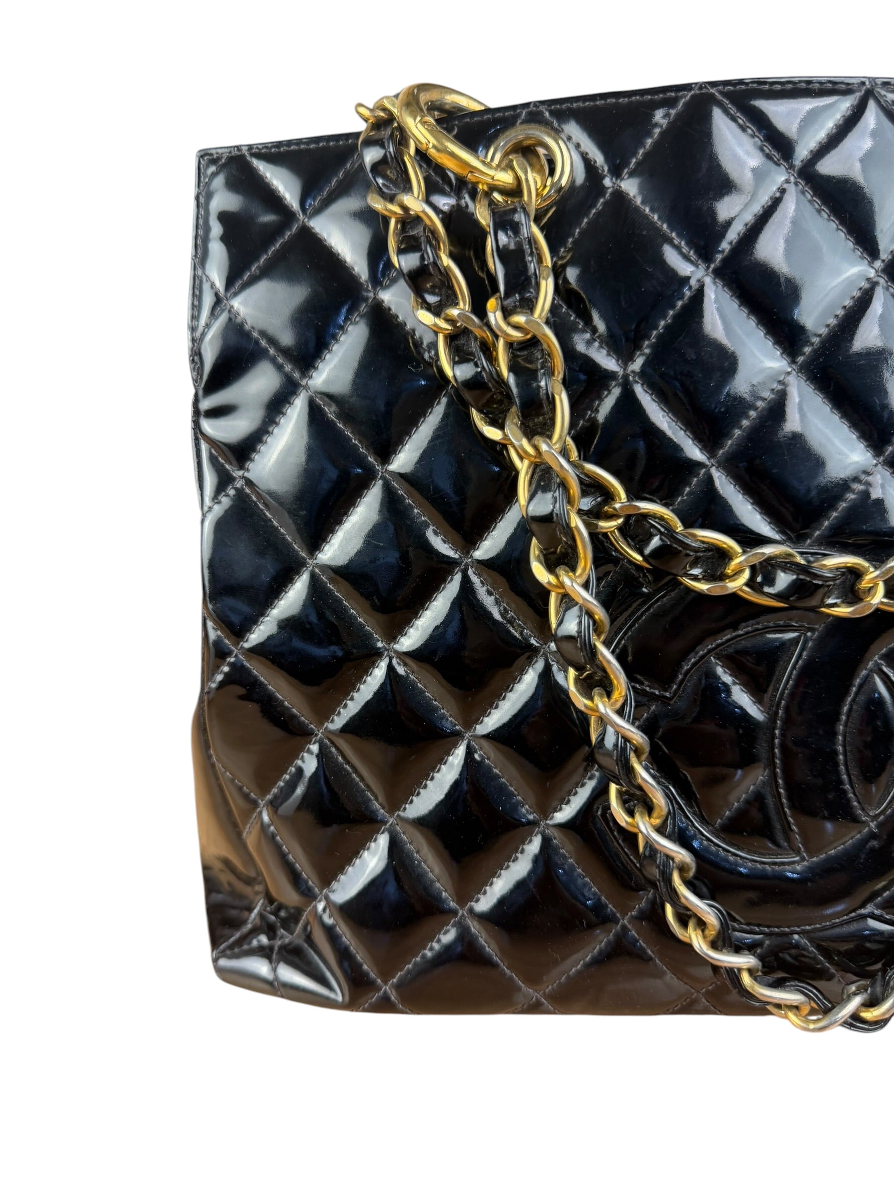 Chanel Black Patent Quilted Leather Timeless Shopping Tote Bag 2002