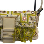 Fendi Cream Leather Trim Beaded Baguette