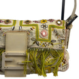 Fendi Cream Leather Trim Beaded Baguette