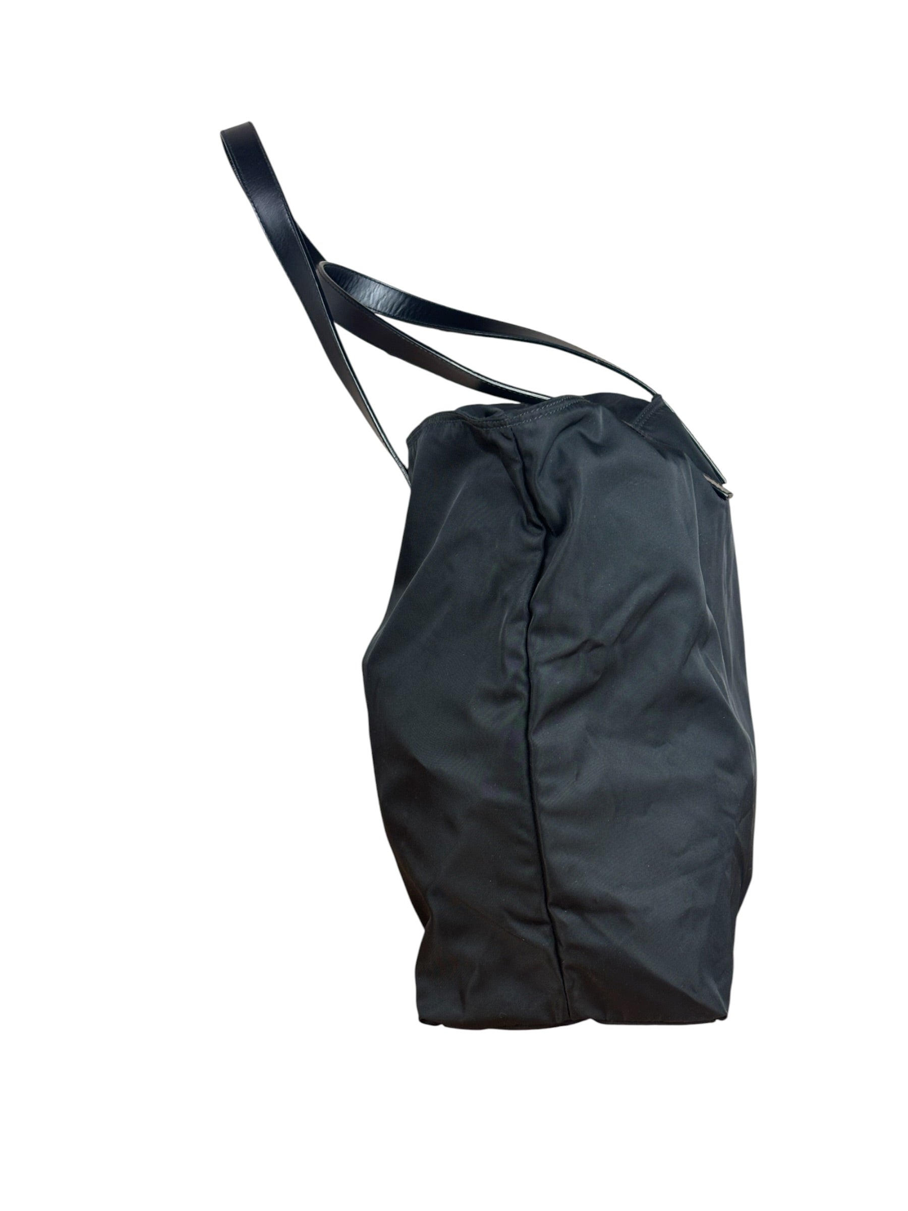Prada Black Saffiano Leather Strap Tessuto Nylon Tote Bag