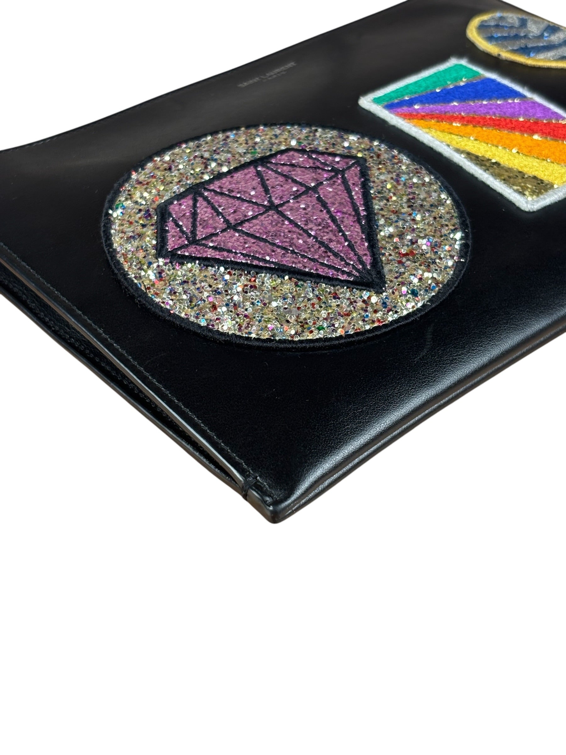 Saint Laurent Black Leather Patchwork Pouch