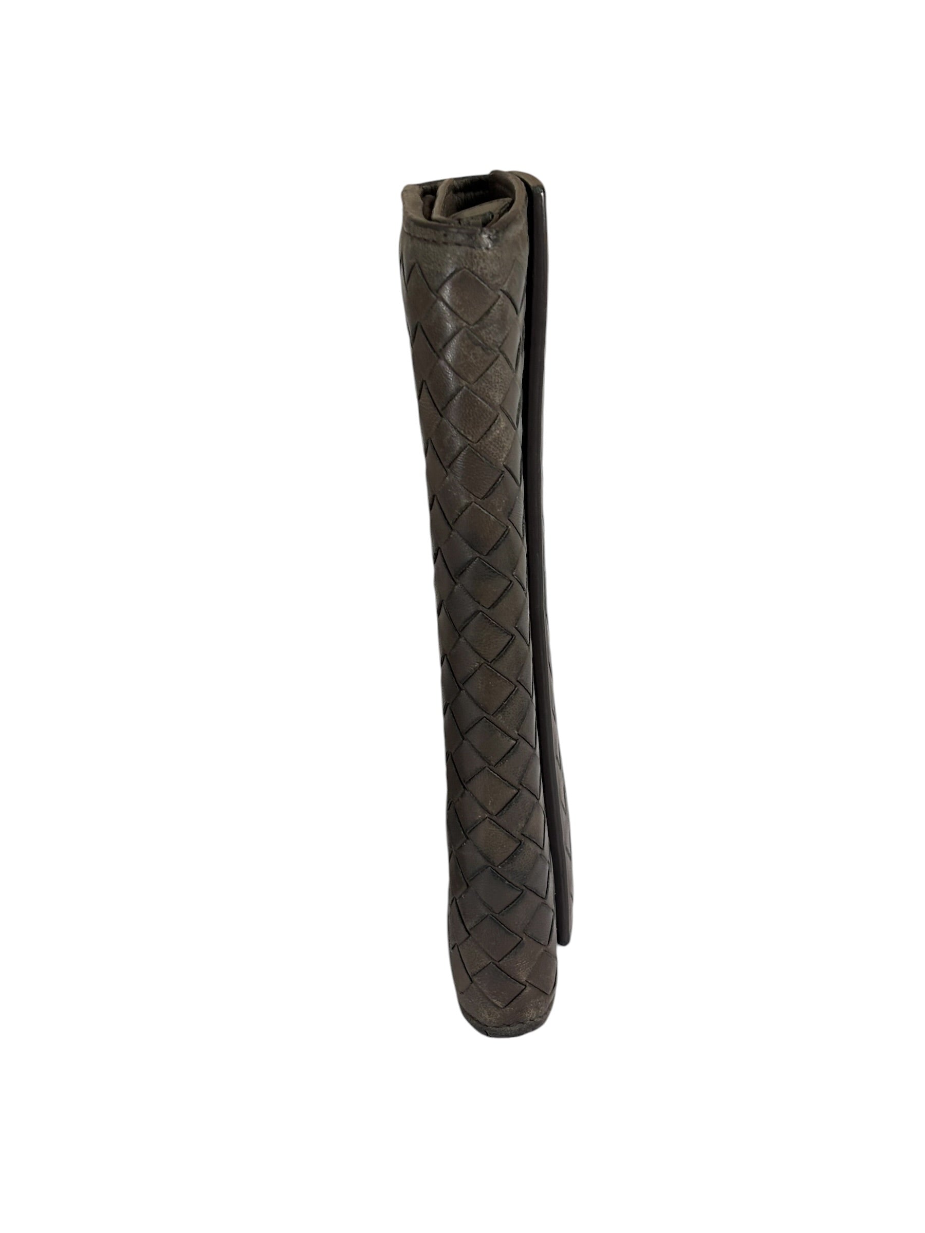 Bottega Veneta Grey Leather Intrecciato Flap Wallet