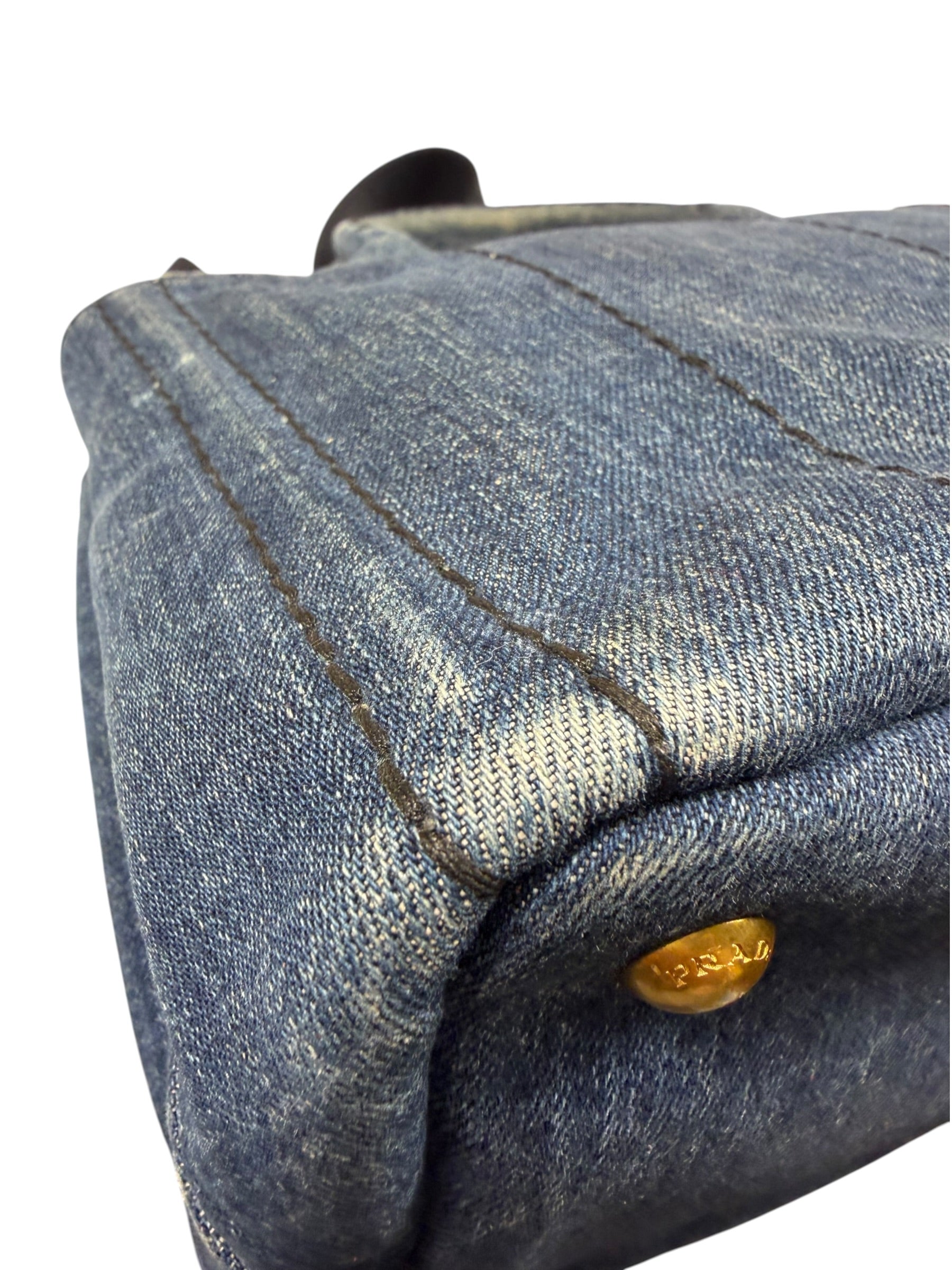 Prada Blue Denim Canapa Logo Tote Bag