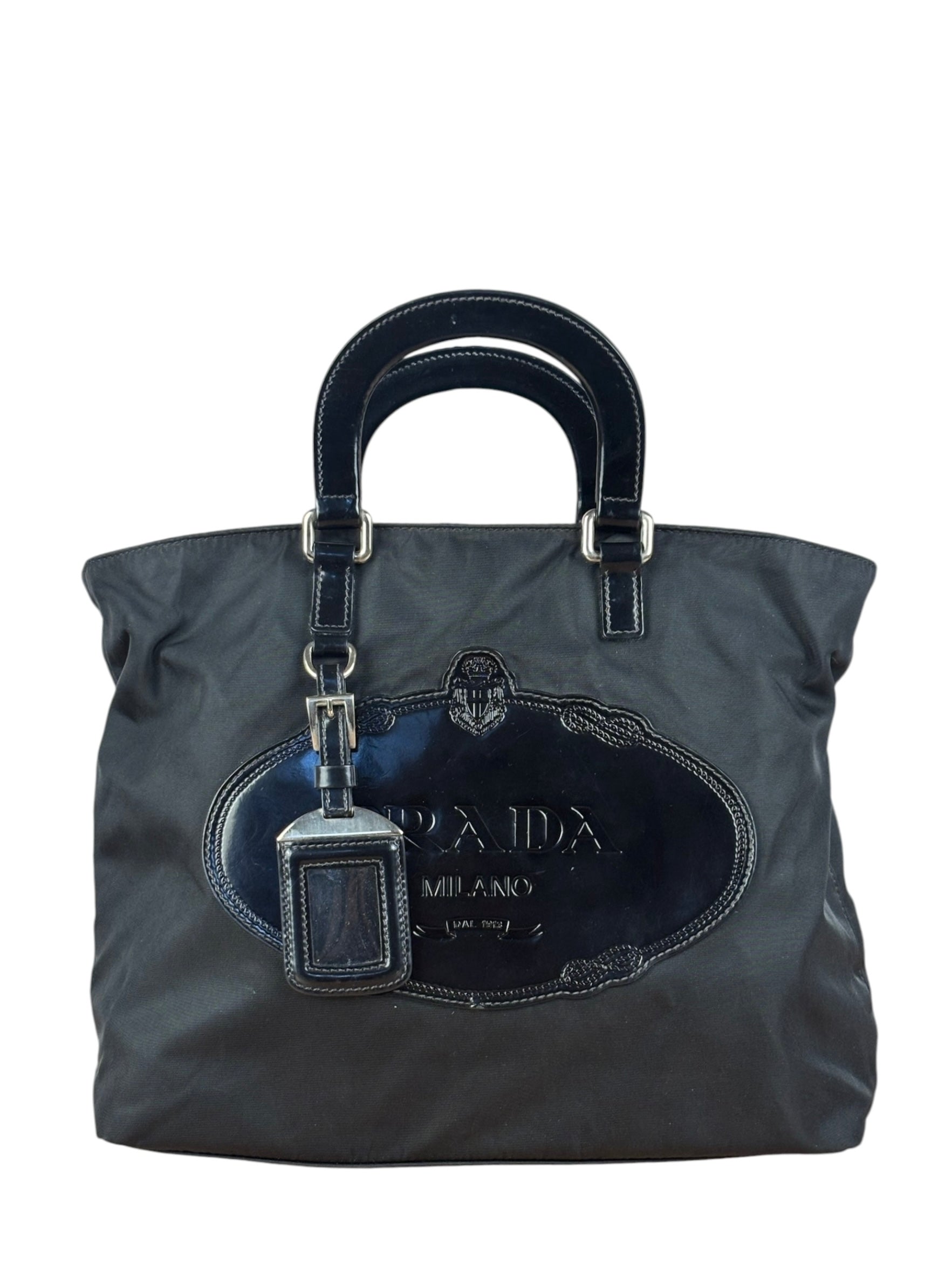 Prada Black Tessuto Nylon Leather Trim Hand Bag