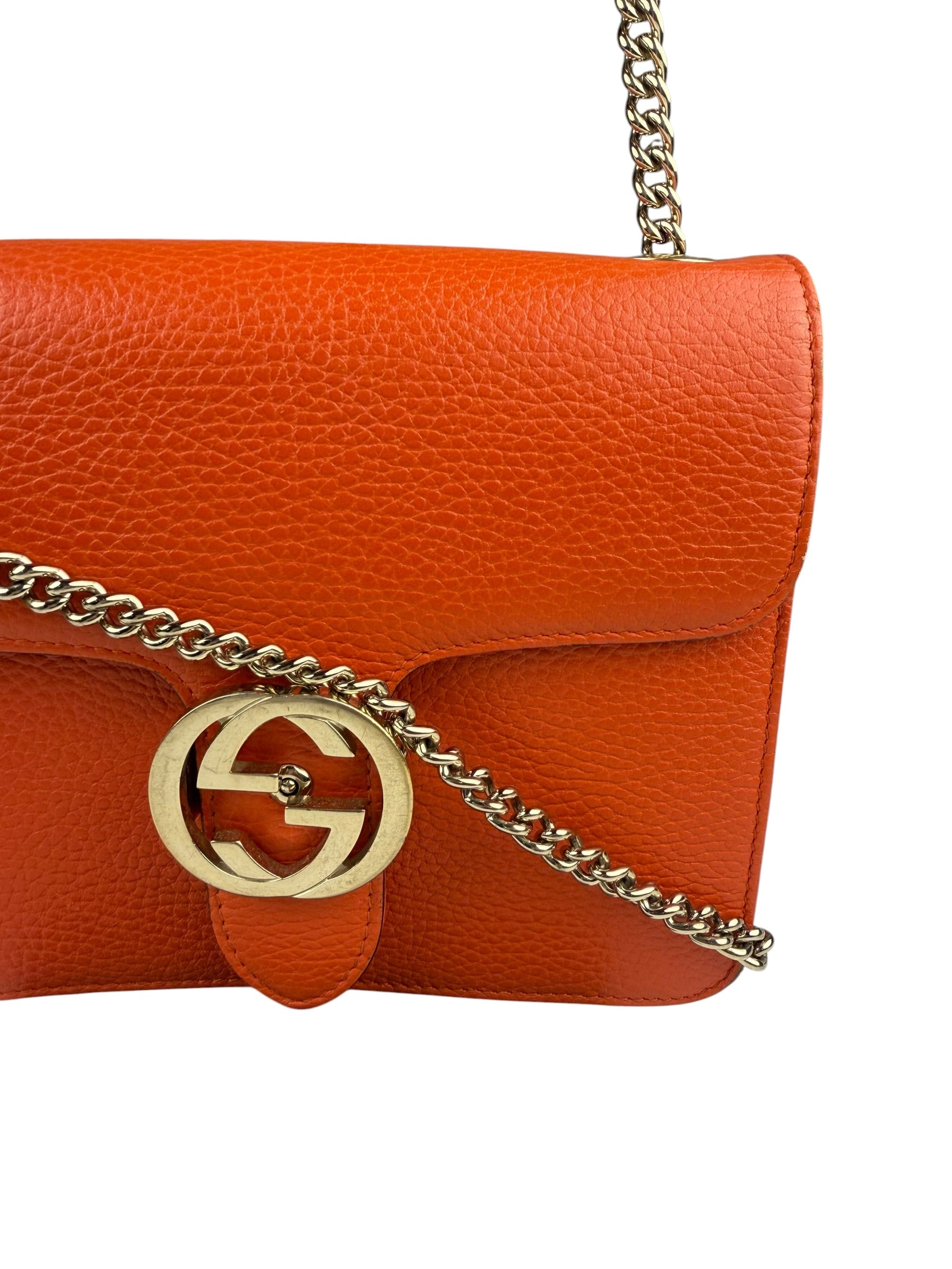 Gucci Orange Leather Small Dollar Interlocking G Shoulder Bag